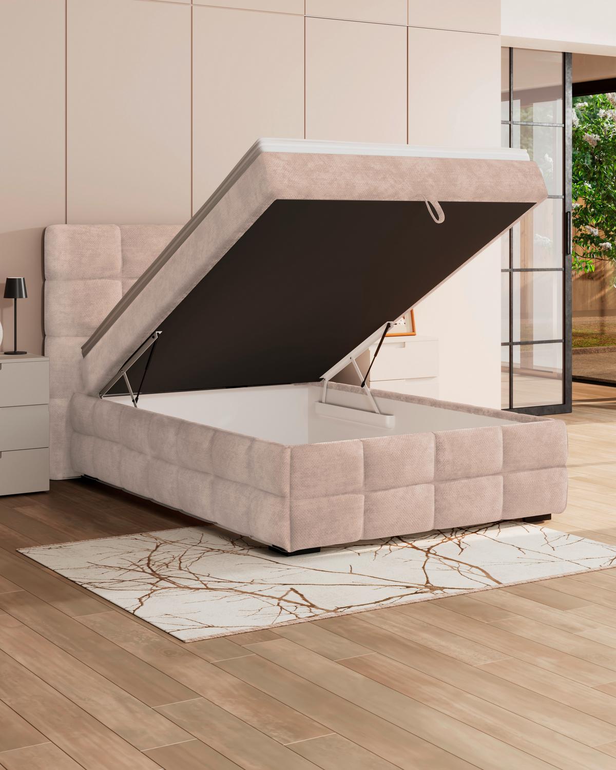 Čalúnená posteľ VEGA 140x200 cm, béžová - čierna/zelená, Trend, drevo/textil (140/200cm)