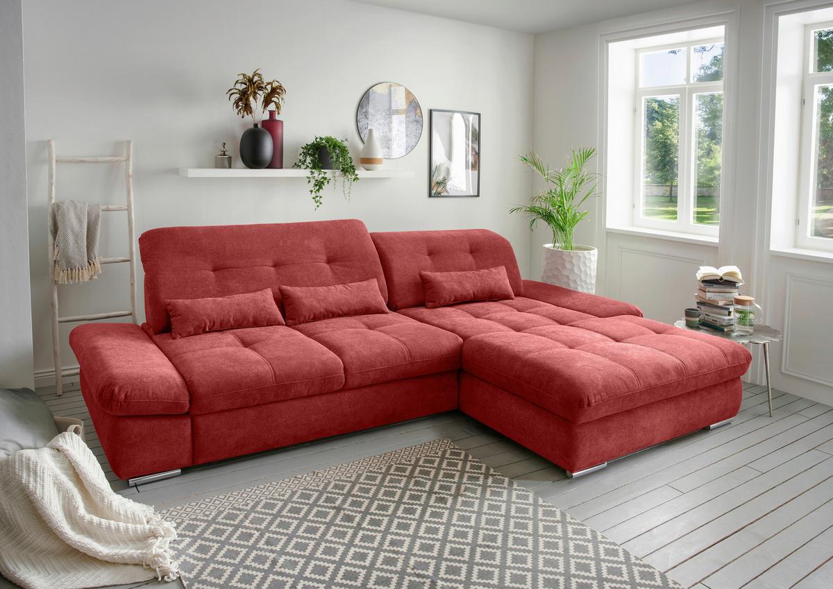 Ecksofa Dalida Rot S: 300x196 cm - Chromfarben/Rot, MODERN, Textil (300/196cm) - Livetastic
