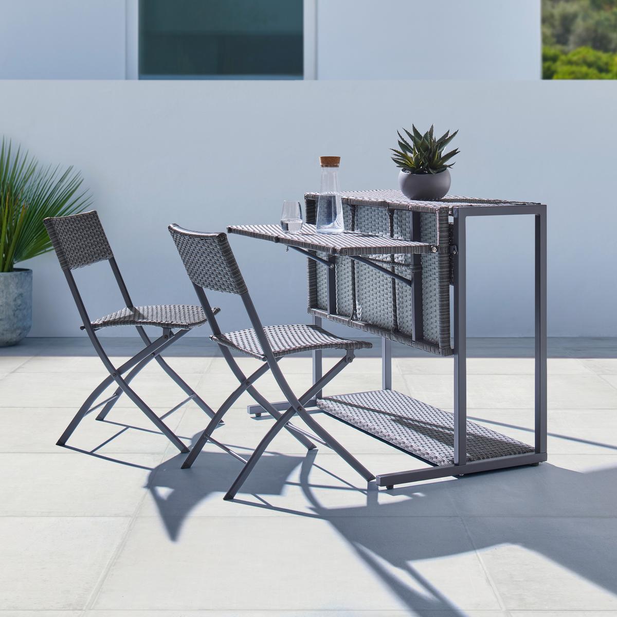 Sada na balkon MARIO šedá/tm.šedá - šedá/světle šedá, Moderní, kov/textil (110/86,5/80cm) - Bessagi Garden