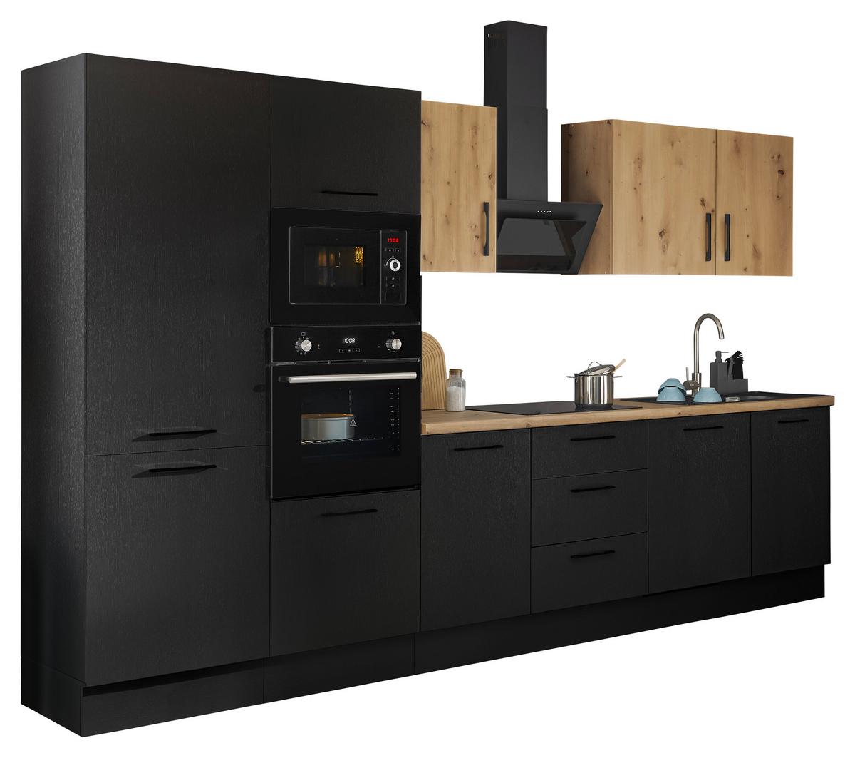 Küchenblock Turin Schwarz/eiche Dekor B: 340 Cm - Schwarz/Eiche Artisan, Basics, Holzwerkstoff (340cm) - MID.YOU