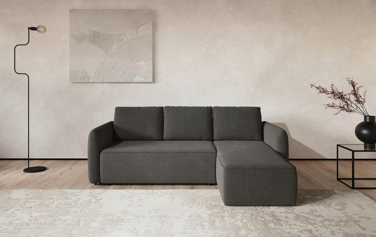 Ecksofa mit Bettfunktion Flow Cord anthrazit, B: 239cm - Anthrazit/Schwarz, Trend, Textil (239/170cm) - MID.YOU
