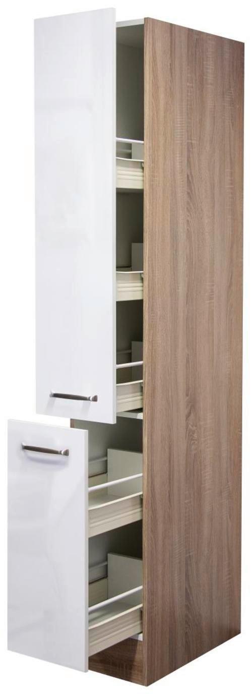 Potravinová skříňka Venezia-Valero 30cm - Sonoma dub/vysoce lesklá bílá, Moderní, kov/kompozitní dřevo (30/200/57cm) - FlexWell