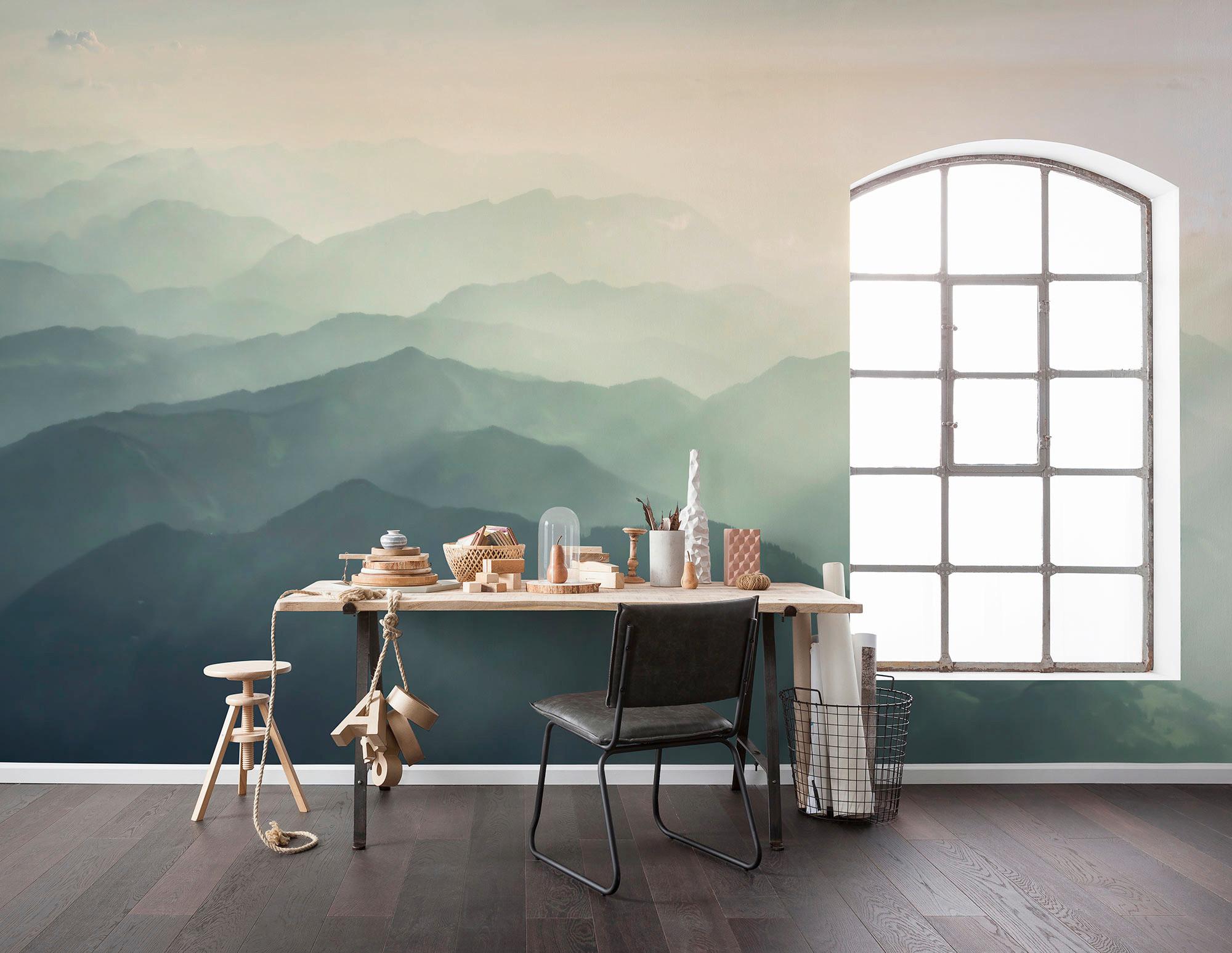 Vliestapete Hazy Hills - Blau/Gelb, Basics (400/250cm) - Komar