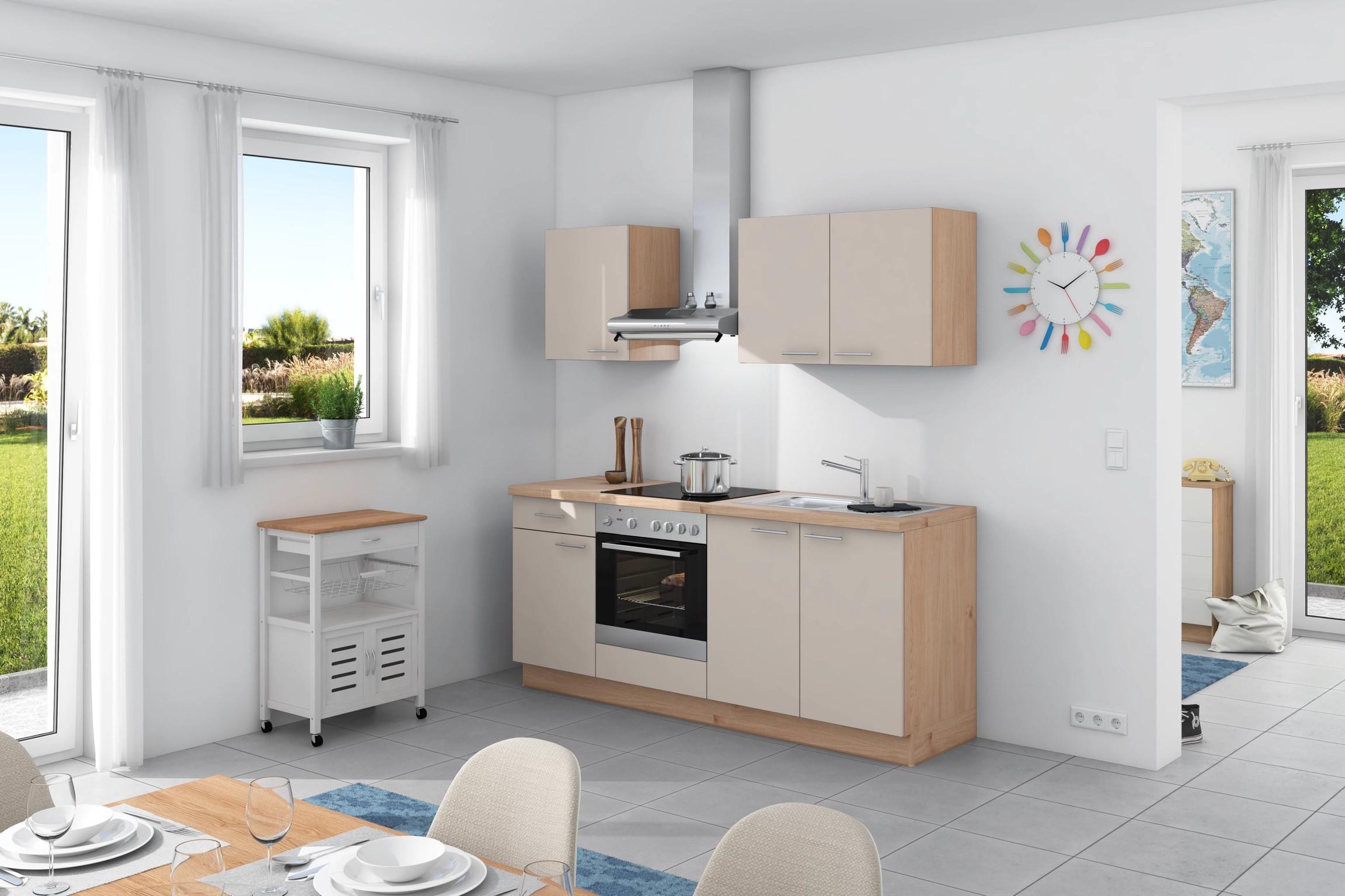 Küchenzeile Base Ohne Geräte 200 Cm Crema/wildeiche - Wildeiche/Creme, Design, Holzwerkstoff (200cm) - Express