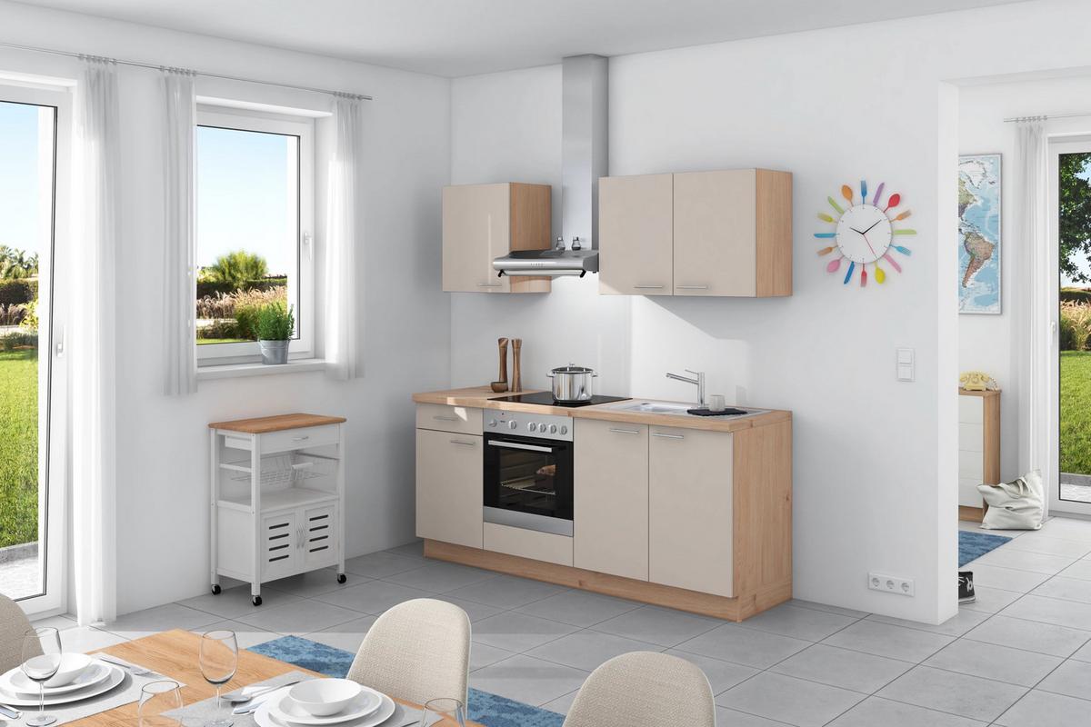 Küchenzeile Base ohne Geräte 200 cm Crema/Wildeiche - Wildeiche/Creme, Design, Holzwerkstoff (200cm) - Express