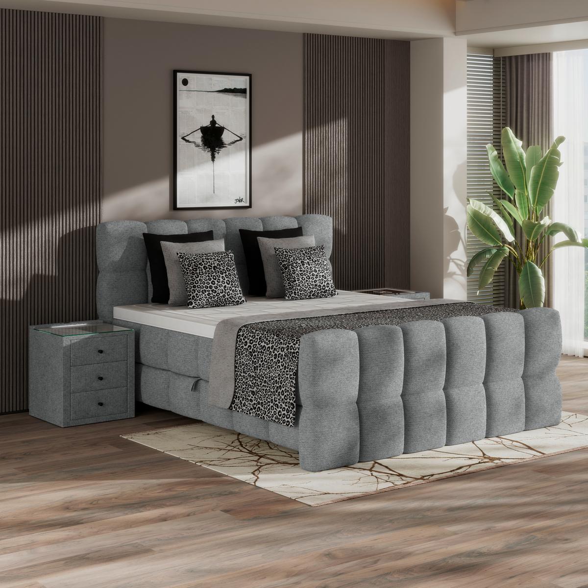 Boxspringbett Brisbane inkl. Bettkasten 200x200 - Schwarz/Grau, Trend, Holz/Holzwerkstoff (200/200cm) - Sembella