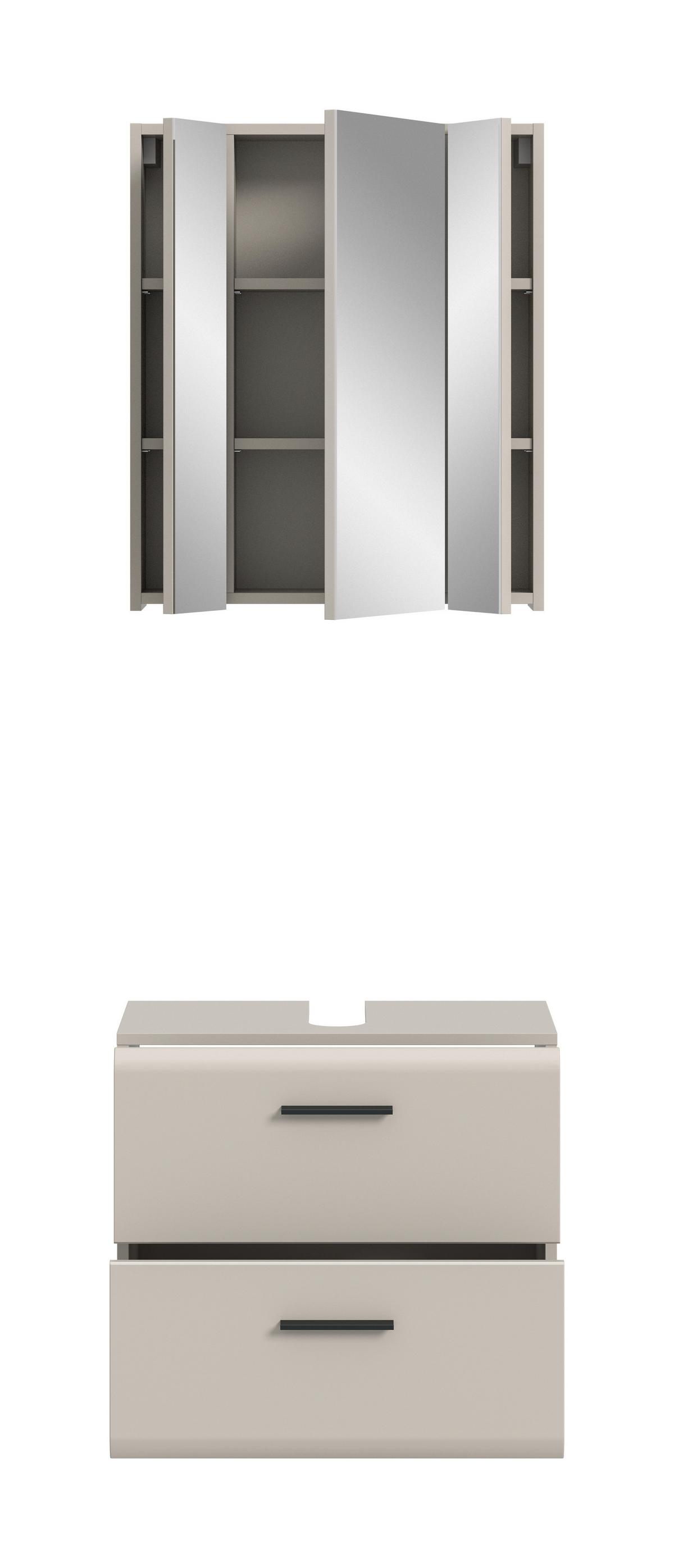 Badezimmer ICE Kaschmir, B: 60 cm - Kaschmir/Schwarz, Trend, Glas/Holzwerkstoff (60cm) - MID.YOU