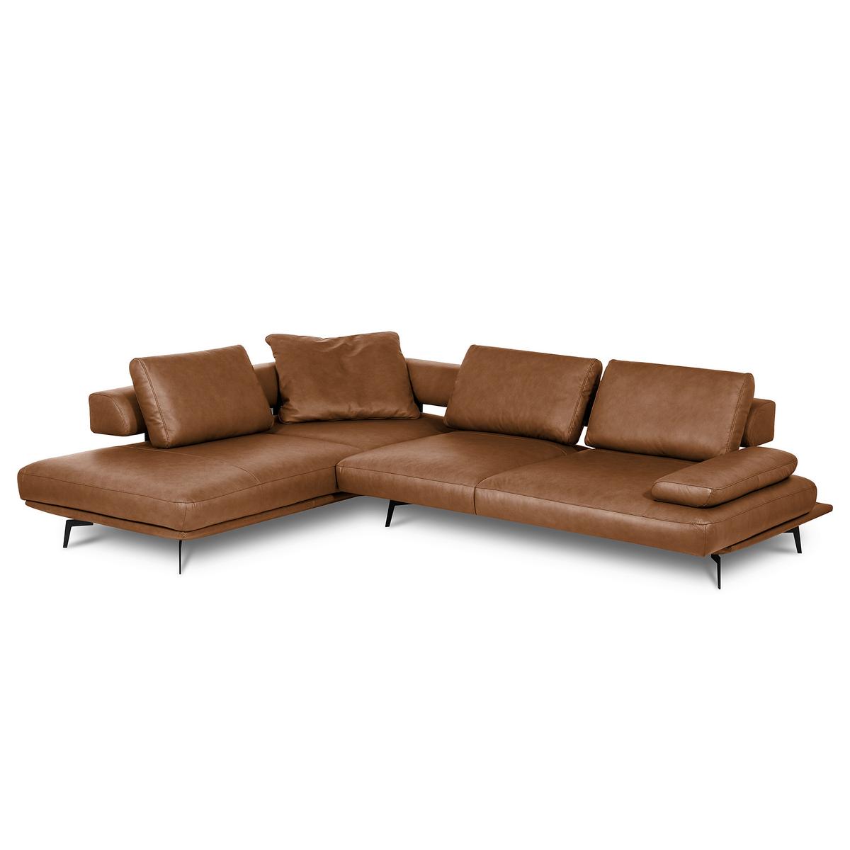 Ecksofa Como Echtleder Cognac 237x306 - Cognac/Schwarz, Design, Leder (237/306cm) - Livetastic