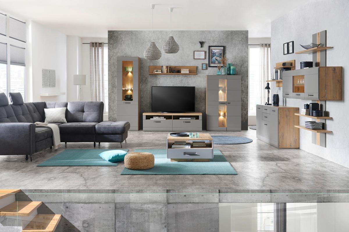 Vitrine Auris B: 60 cm Eiche/Basalt - Grau, MODERN, Glas/Holzwerkstoff (60/204,2/37,1cm) - Luca Bessoni