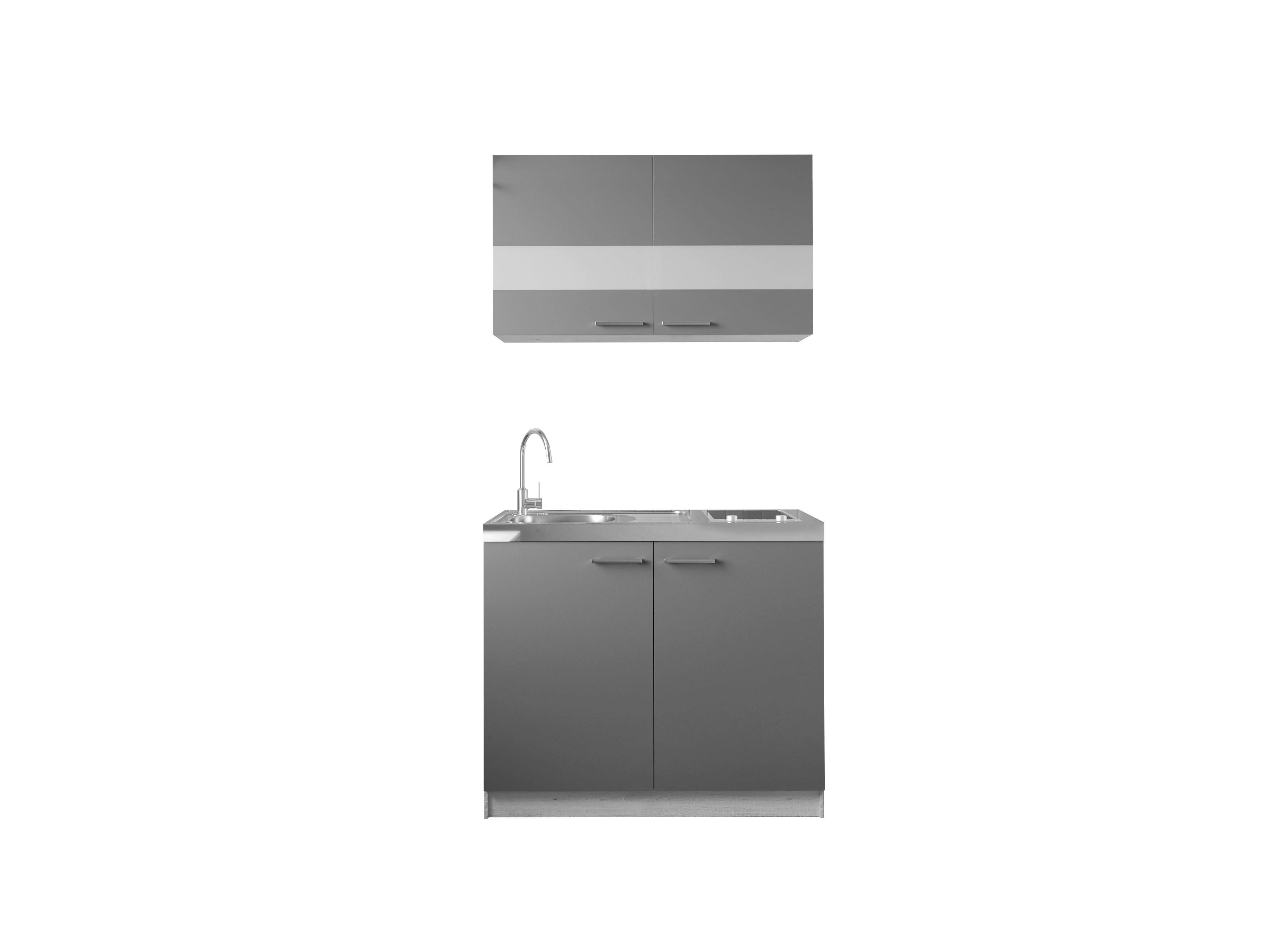 Miniküche Merle Grau/Eiche Dekor B:100cm - Eichefarben/Grau, Basics, Glas/Holzwerkstoff (100cm) - Respekta