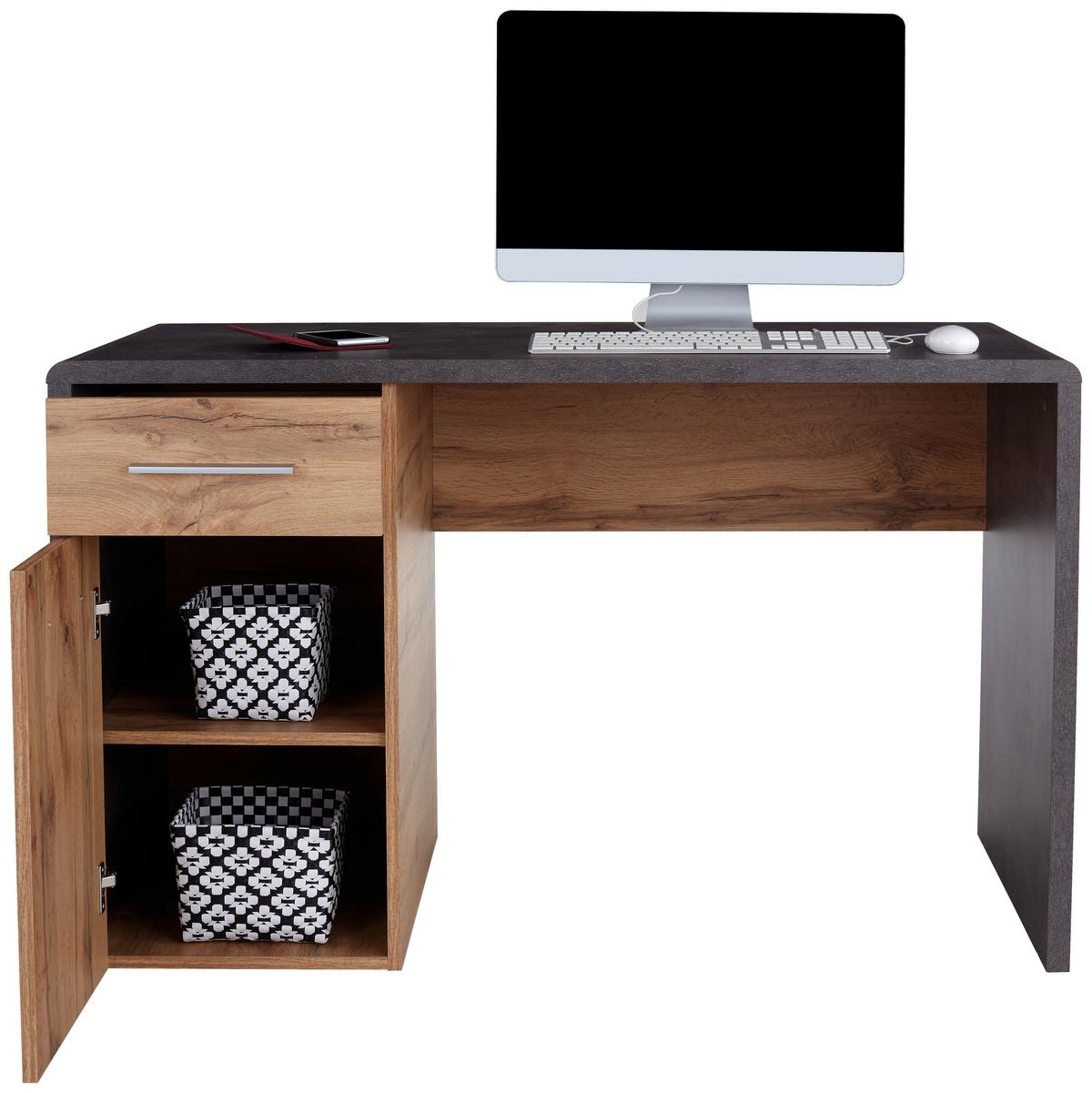 Íróasztal Fontana - tölgyfa színű/sötétszürke, Modern, faalapú anyag (120/75,5/60cm)