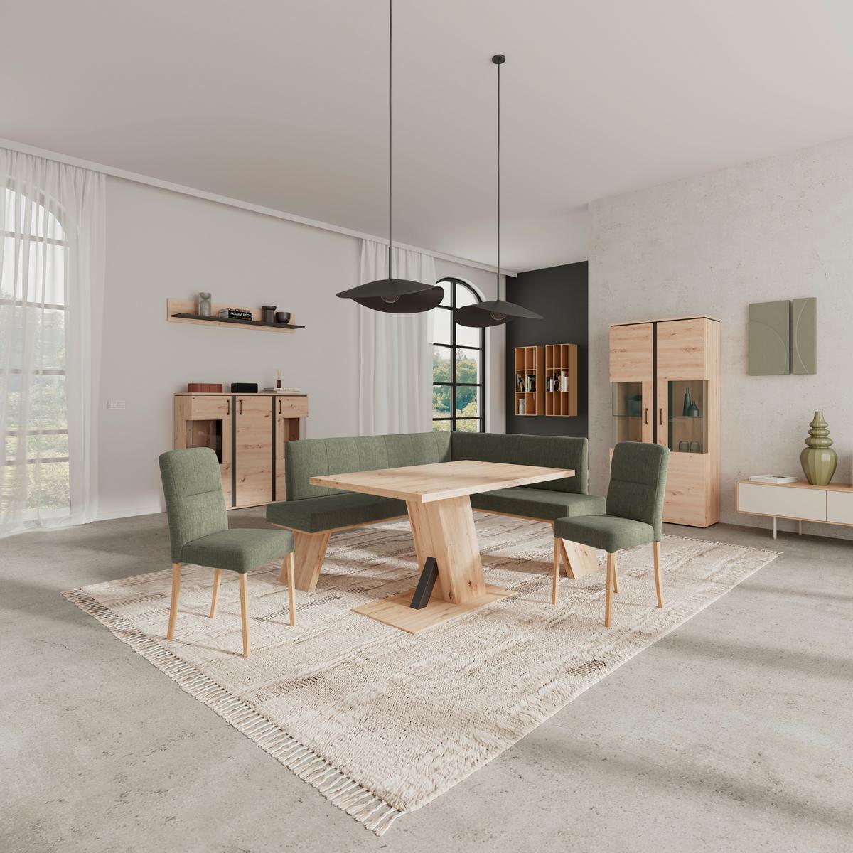 Eckbank Emma Ii Webstoff Grün, B: 160 Cm - Eichefarben/Grün, KONVENTIONELL, Holzwerkstoff/Textil (160/140cm)