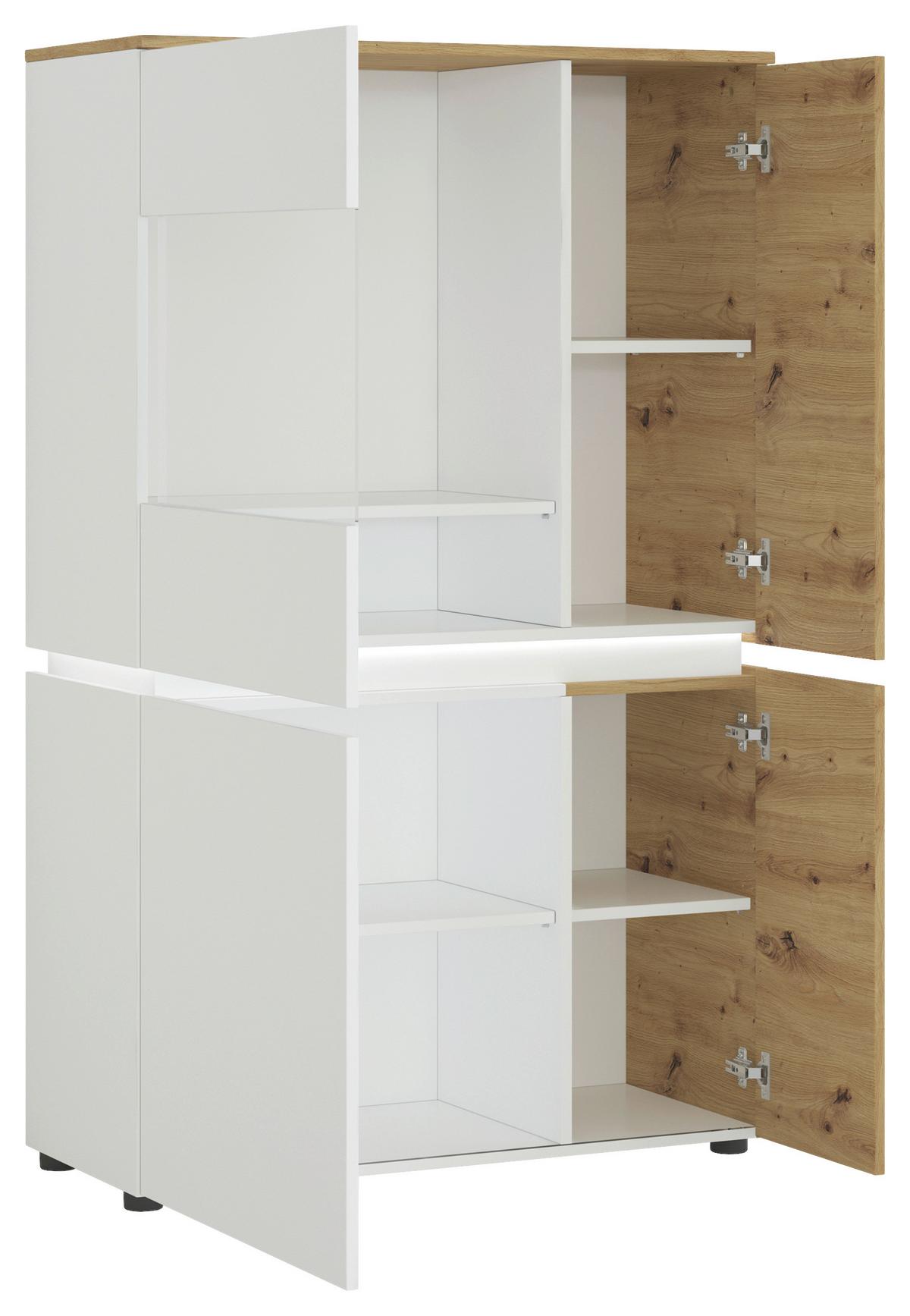 Vitrine Luci Weiß Eiche Artisan/Weiß B: 90,4 cm - Weiß/Eiche Artisan, Trend, Glas/Holzwerkstoff (90,4/146/40cm) - MID.YOU