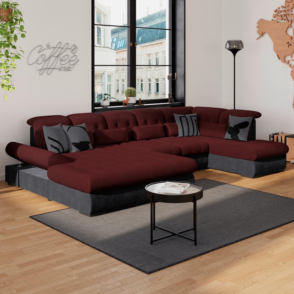 Wohnlandschaft Madera Rubinrot S: 358x212 cm - Anthrazit/Rot, KONVENTIONELL, Kunststoff/Textil (190/358/212cm)
