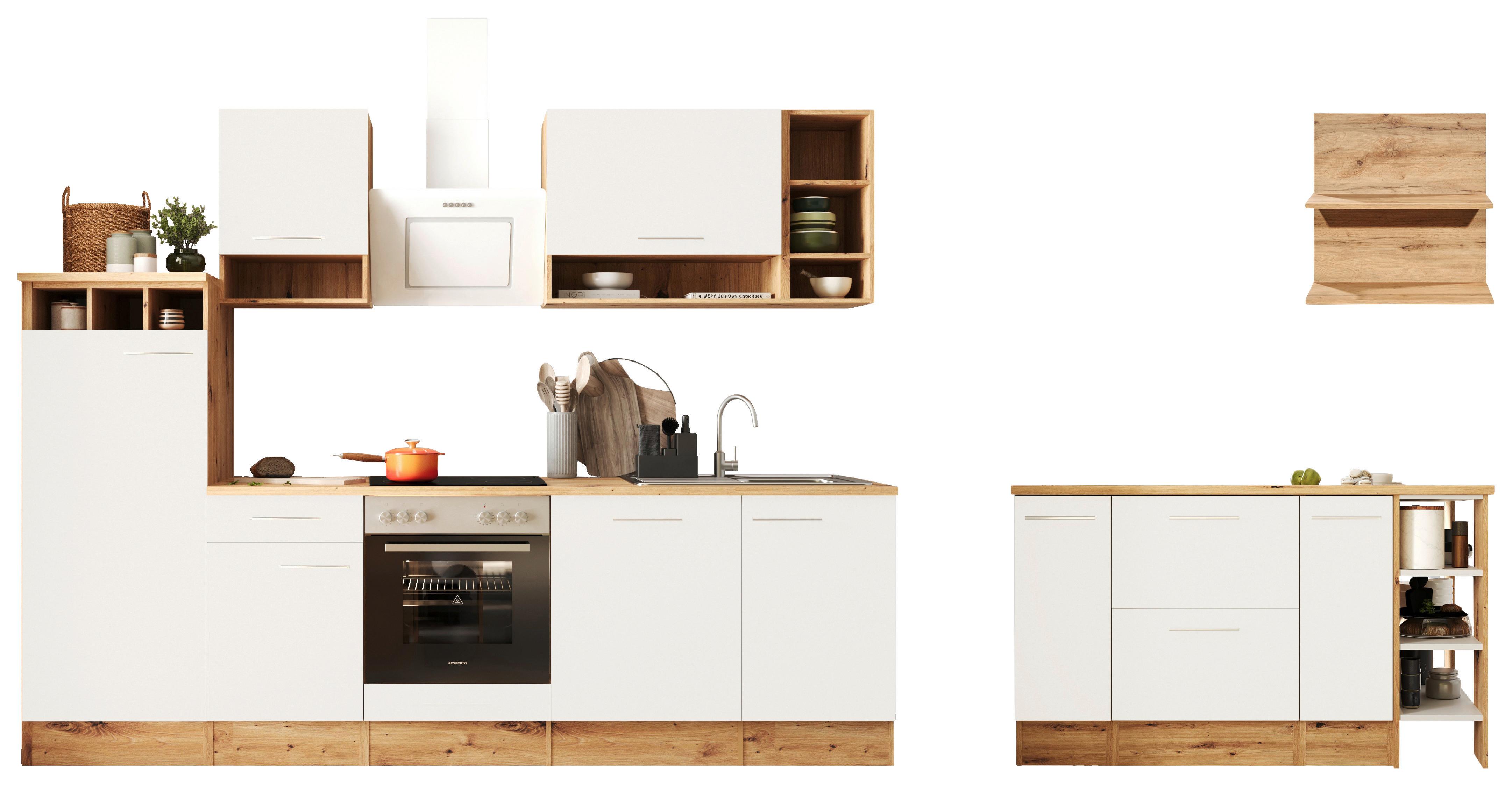 Küchenblock Hilde Küchenzeile 280 cm - Wildeiche/Weiß, Design, Holzwerkstoff (280-150cm) - Respekta