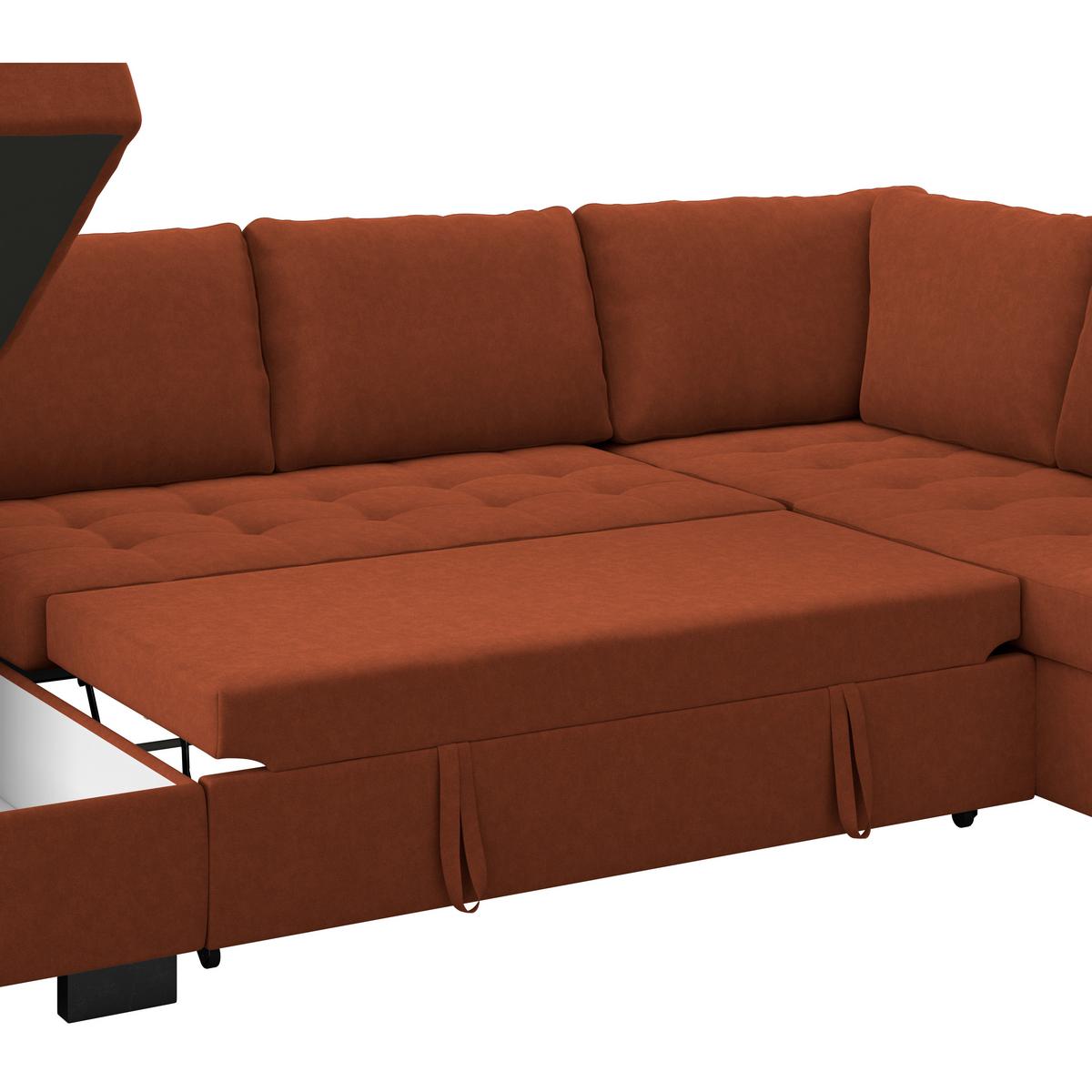 Wohnlandschaft Mit Bettkasten Malte Terracotta - Terracotta/Schwarz, MODERN, Textil (155/305/178cm) - Luca Bessoni