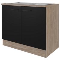 Spülenunterschrank Capri Eiche/Schwarz B: 100 cm - Eichefarben/Schwarz, KONVENTIONELL, Holzwerkstoff (100/85/57cm) - FlexWell