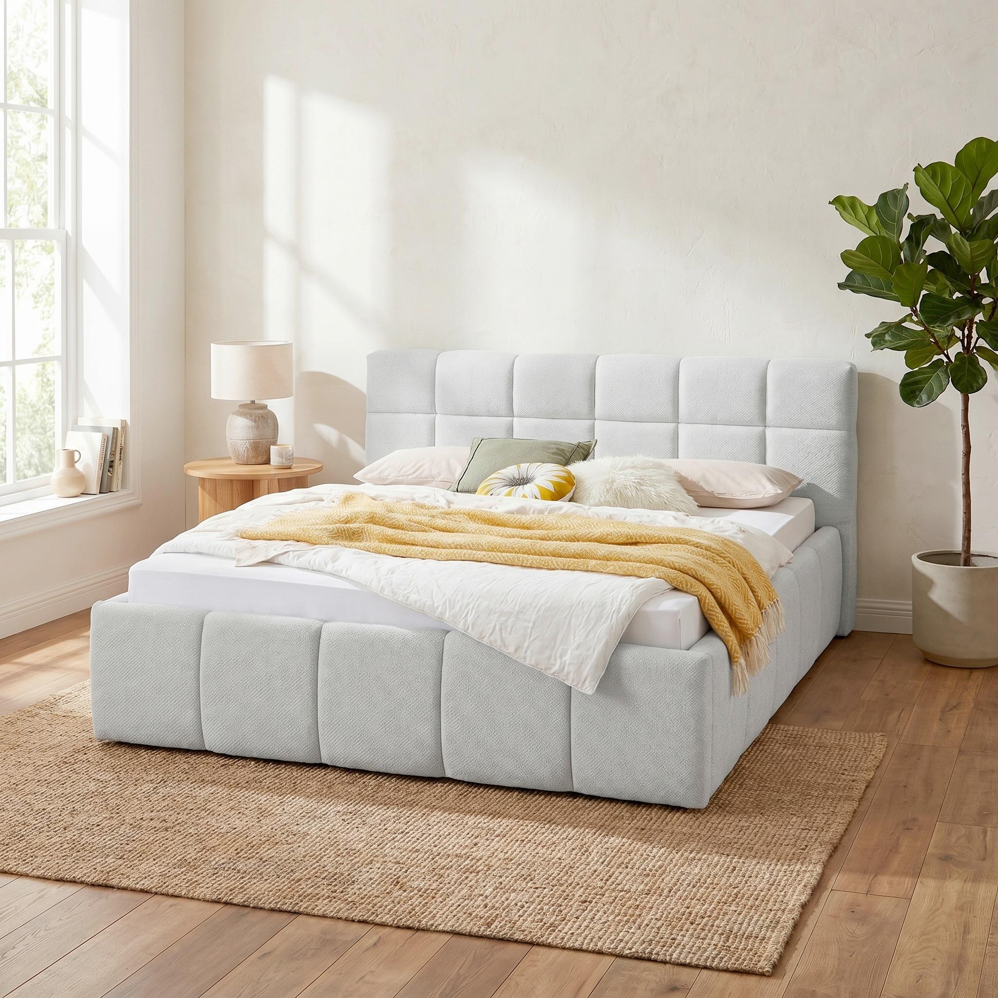 Čalúnená posteľ ASCONA 160x200, svetlosivá - čierna/svetlosivá, Konventionell, textil/plast (160/200cm)