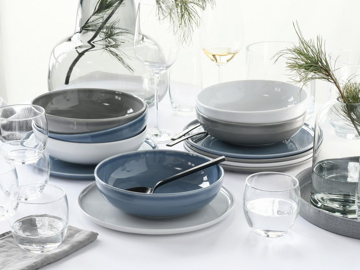 Tafelservice 12-teilig. Porzellan, multicolor - Graublau/Weiß, Basics, Keramik - Creatable