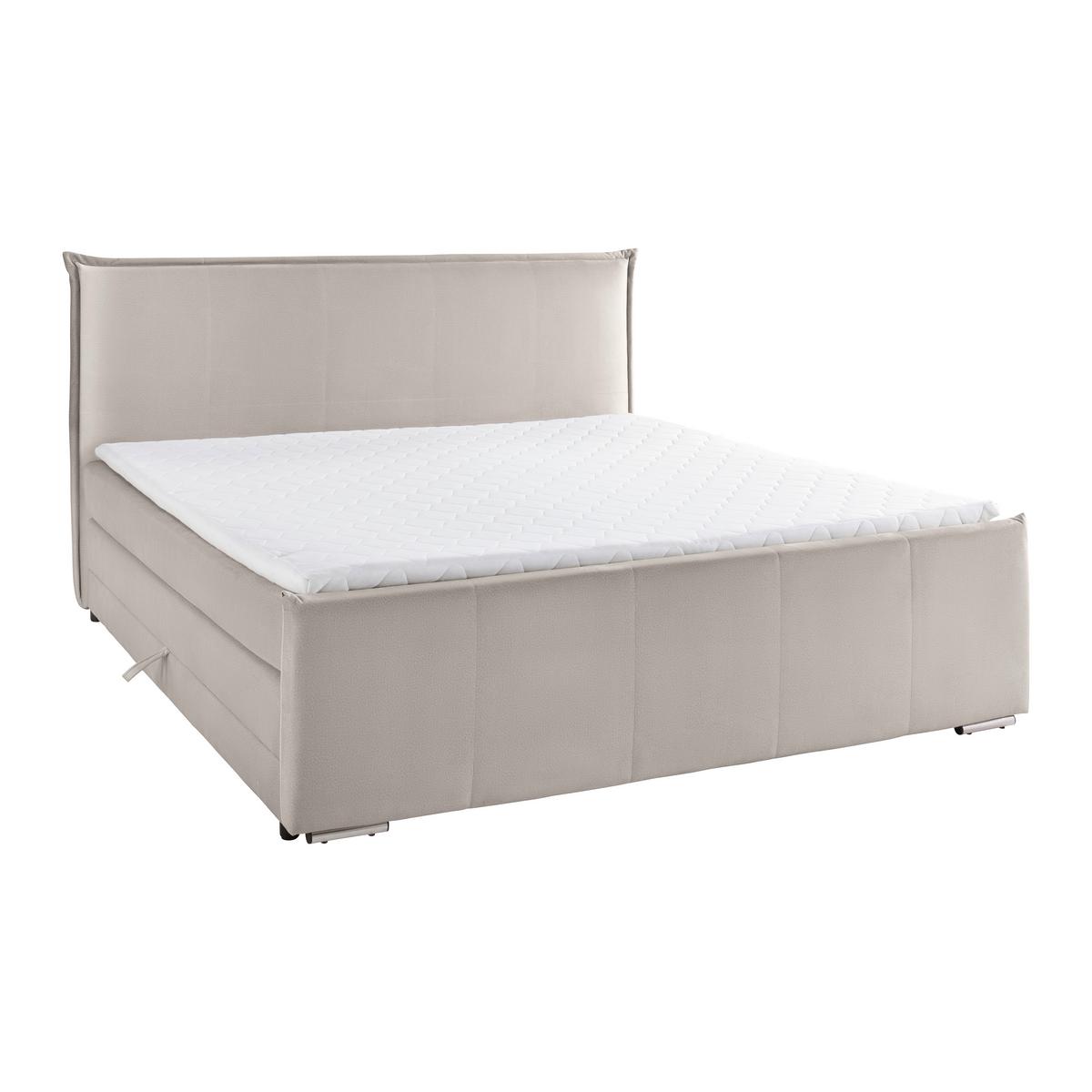Posteľ boxspring s toperom, 200x200 cm, béžová - chrómová/béžová, Modern, kov/drevo (200/200cm) - Bessagi Home