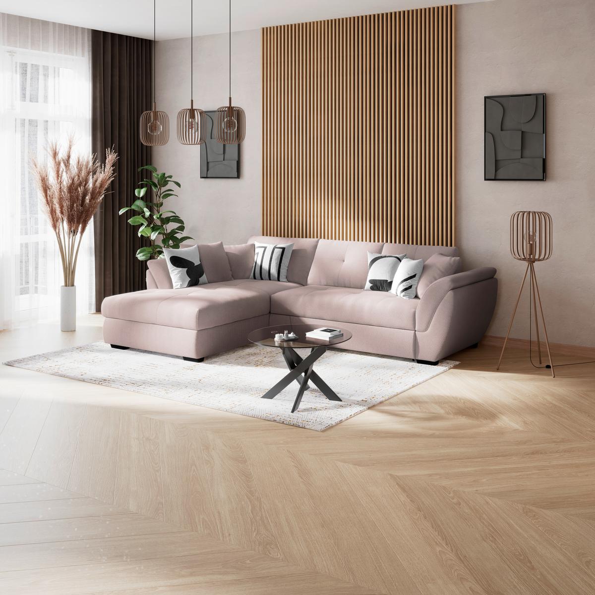 Ecksofa mit Schlaffunktion Berisso new Greige 187x278 cm - Greige/Schwarz, KONVENTIONELL, Textil (187/278cm) - Ondega