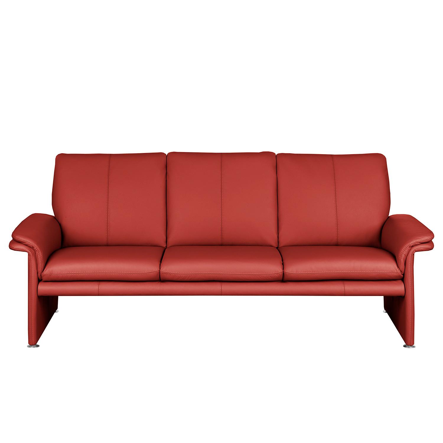 3-sitzer-sofa Comodo Echtleder Rot B: 214 Cm - Silberfarben/Rot, Design, Leder (214/90/88cm) - Livetastic