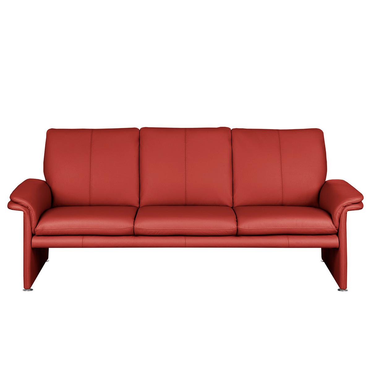 3-Sitzer-Sofa Comodo Echtleder Rot B: 214 cm - Silberfarben/Rot, Design, Leder (214/90/88cm) - Livetastic