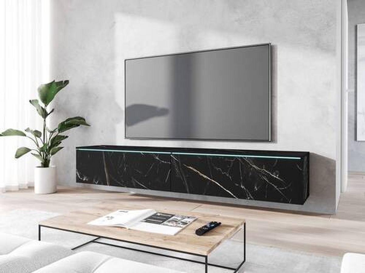 TV-Lowboard B: 180 cm Steinoptik mit Beleuchtung - Graphitfarben/Grau, Basics, Holzwerkstoff (180/30/33cm) - P & B