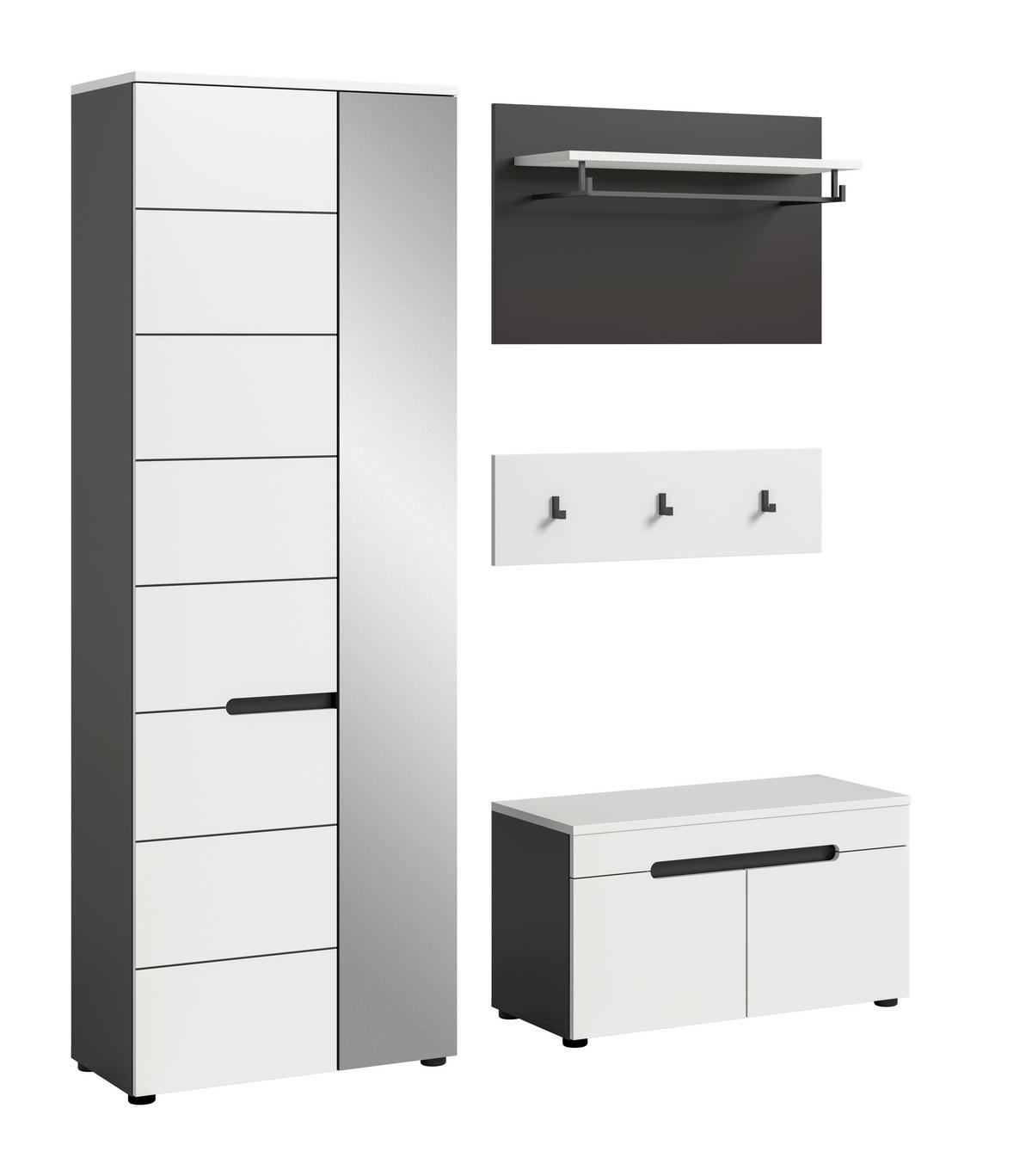 Garderobe Canu 3-Teilig Grau/Weiß B: 160 cm - Weiß/Grau, Design, Holzwerkstoff (160/190/37cm) - Livetastic