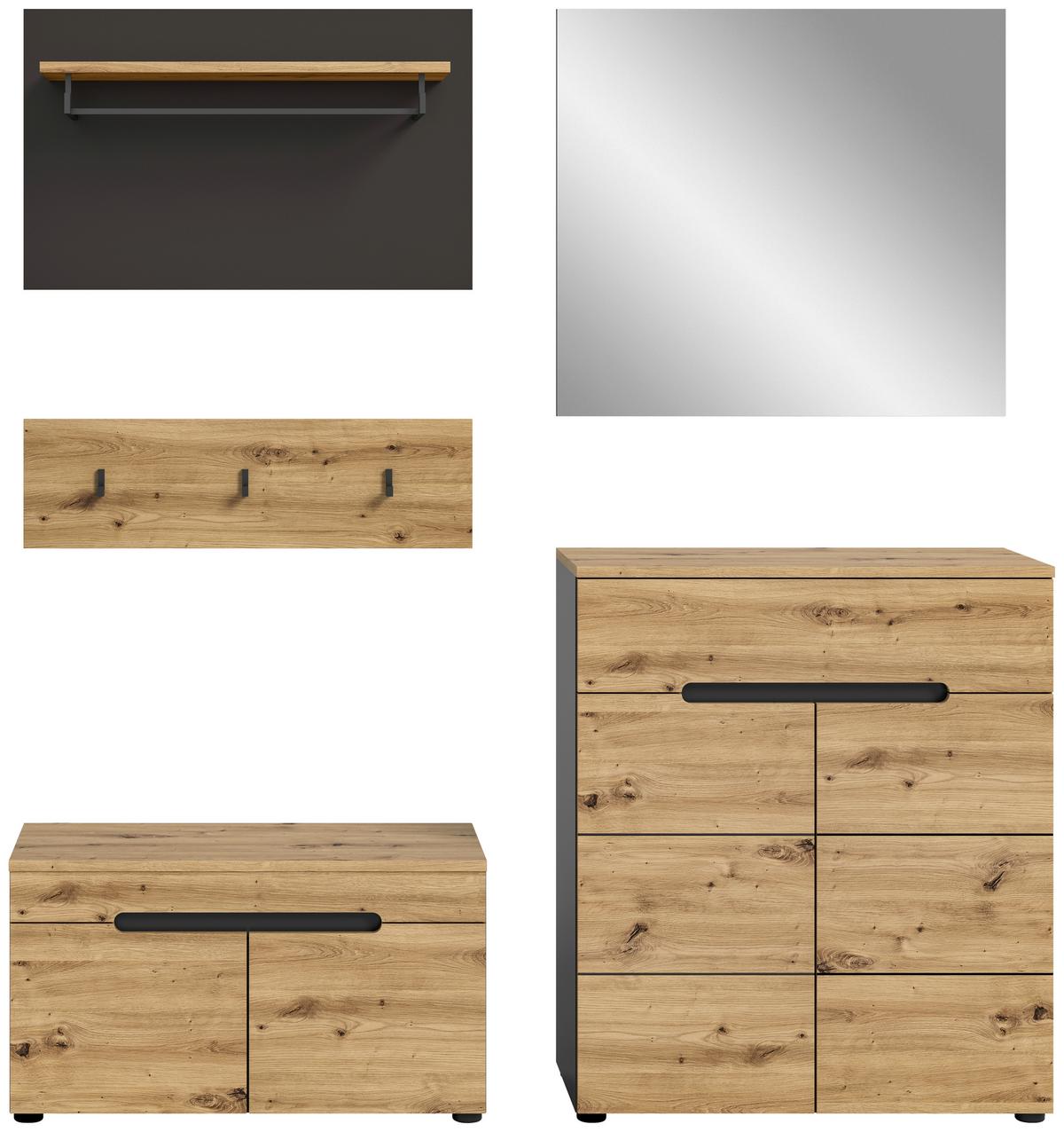 Garderobe Canu Eiche Artisan B: 175 cm - KONVENTIONELL, Glas/Holzwerkstoff (175/190/37cm) - MID.YOU