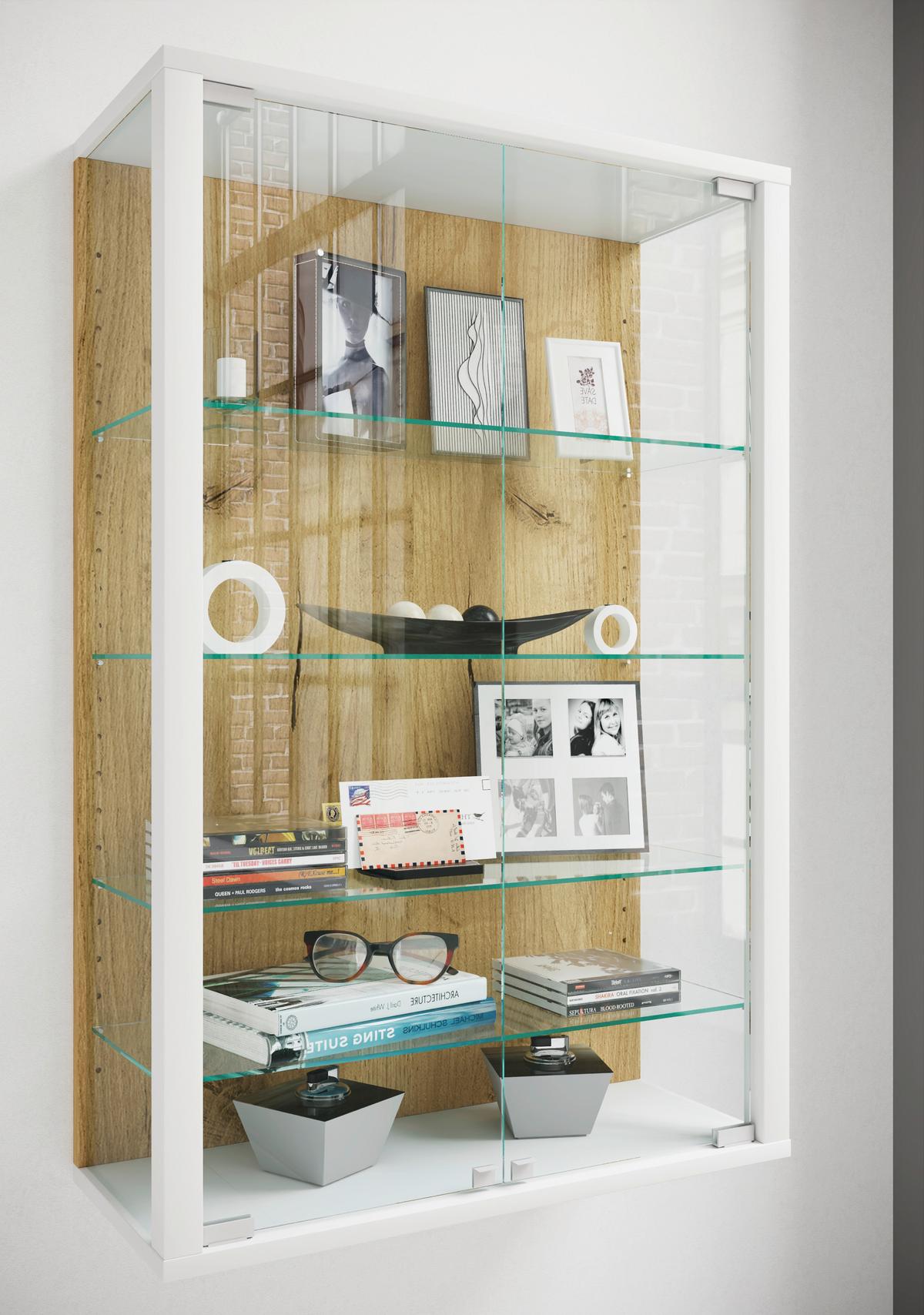 Hängevitrine Udina Weiß/Honigeiche B: 59 cm - Honigeiche/Klar, Design, Glas/Holzwerkstoff (59/91/25cm) - Livetastic