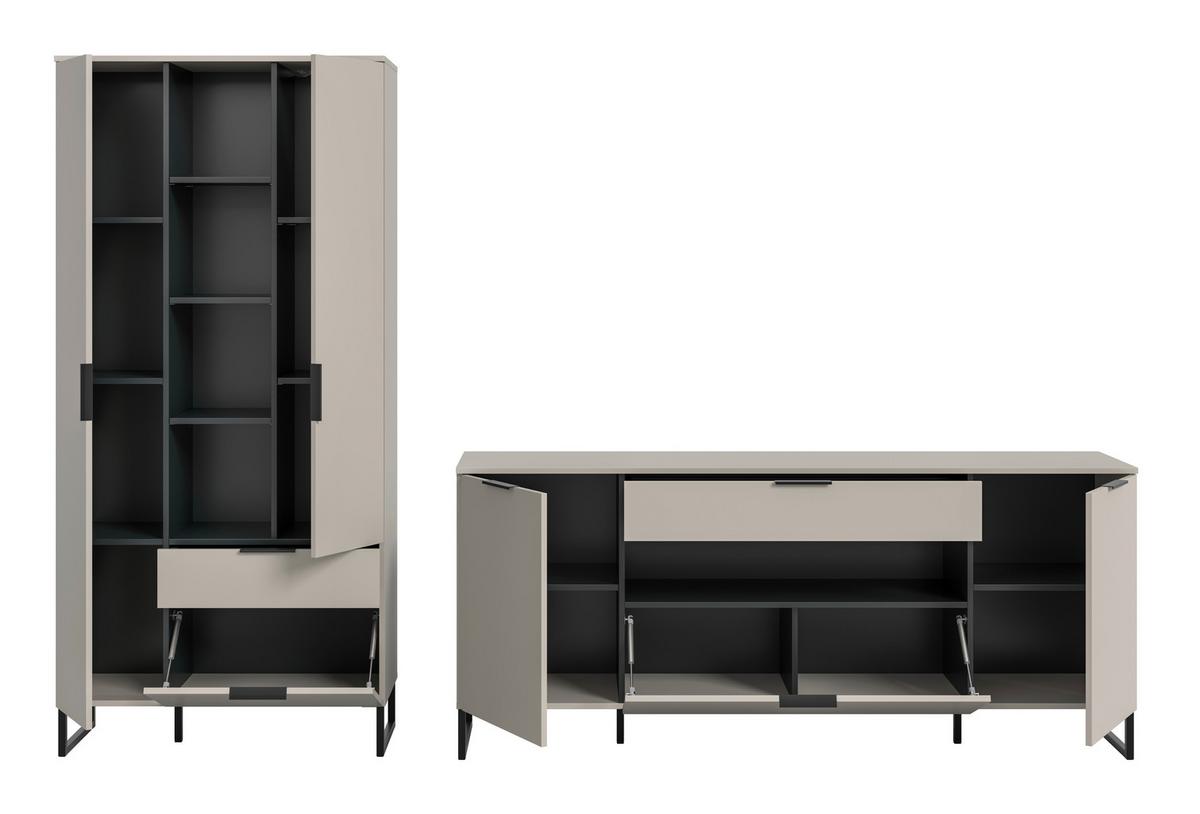 Wohnwand Noida Kaschmirfarben /Schwarz B: 290cm - Kaschmir/Schwarz, Design, Holzwerkstoff (290/192/41cm) - Livetastic