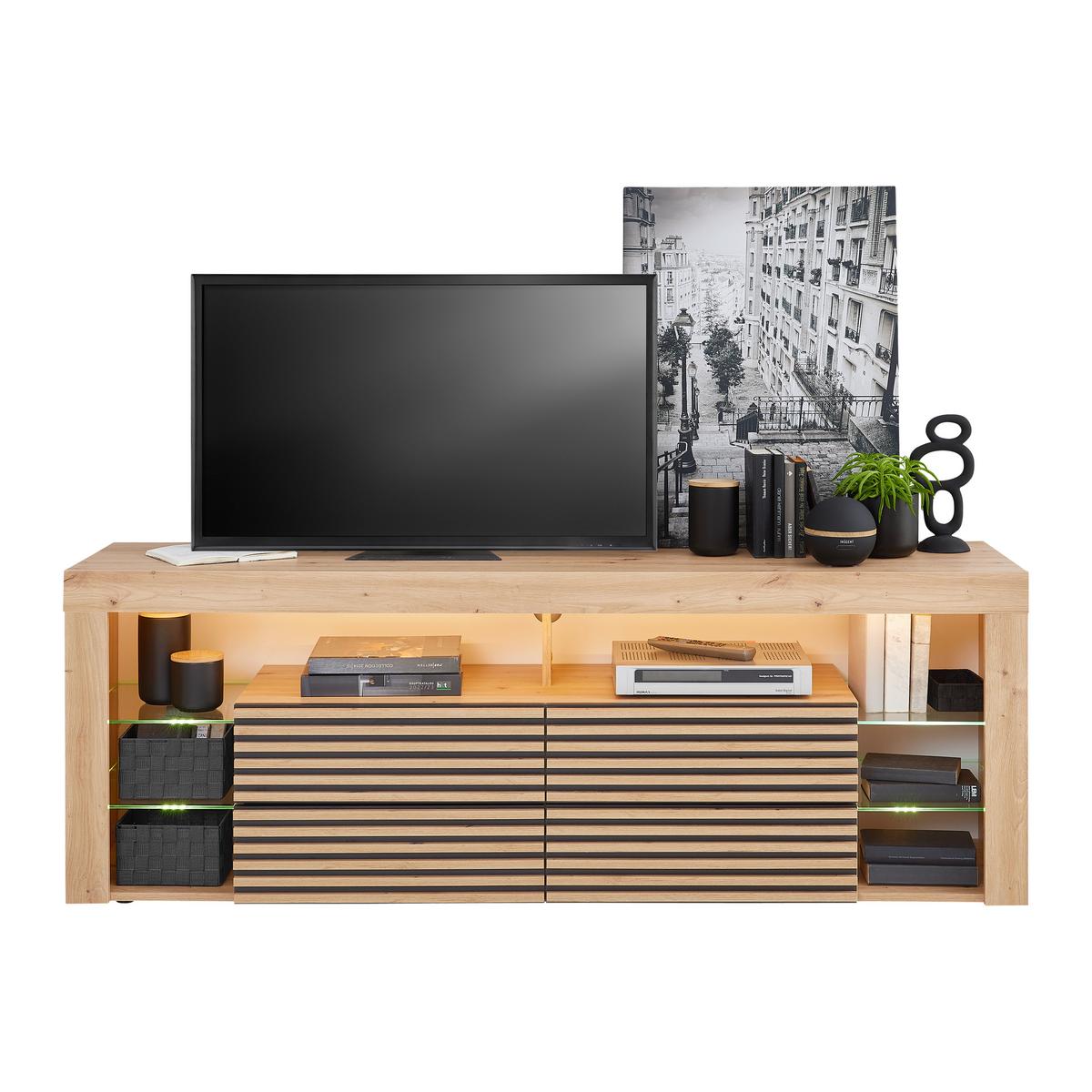 TV komoda GOAL dub Artisan - černá/dub artisan, Moderní, kompozitní dřevo/sklo (180/67/44cm) - Based