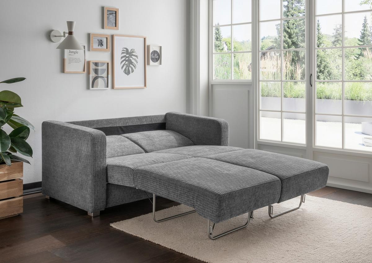 Schlafsofa Mia Mikrofaser Grau, B: 159 cm - Chromfarben/Grau, Basics, Textil (159/88/87cm) - Livetastic