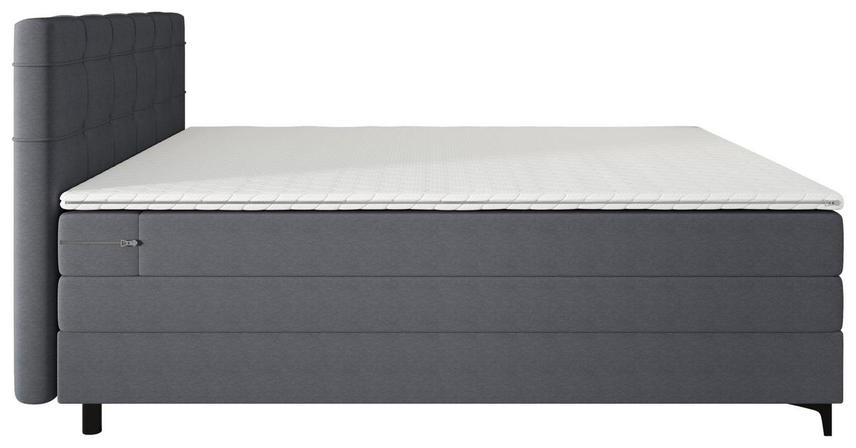 Boxspringbett Mitto mit Topper 180x200 cm - Blaugrau/Schwarz, KONVENTIONELL, Textil/Metall (180/200cm)