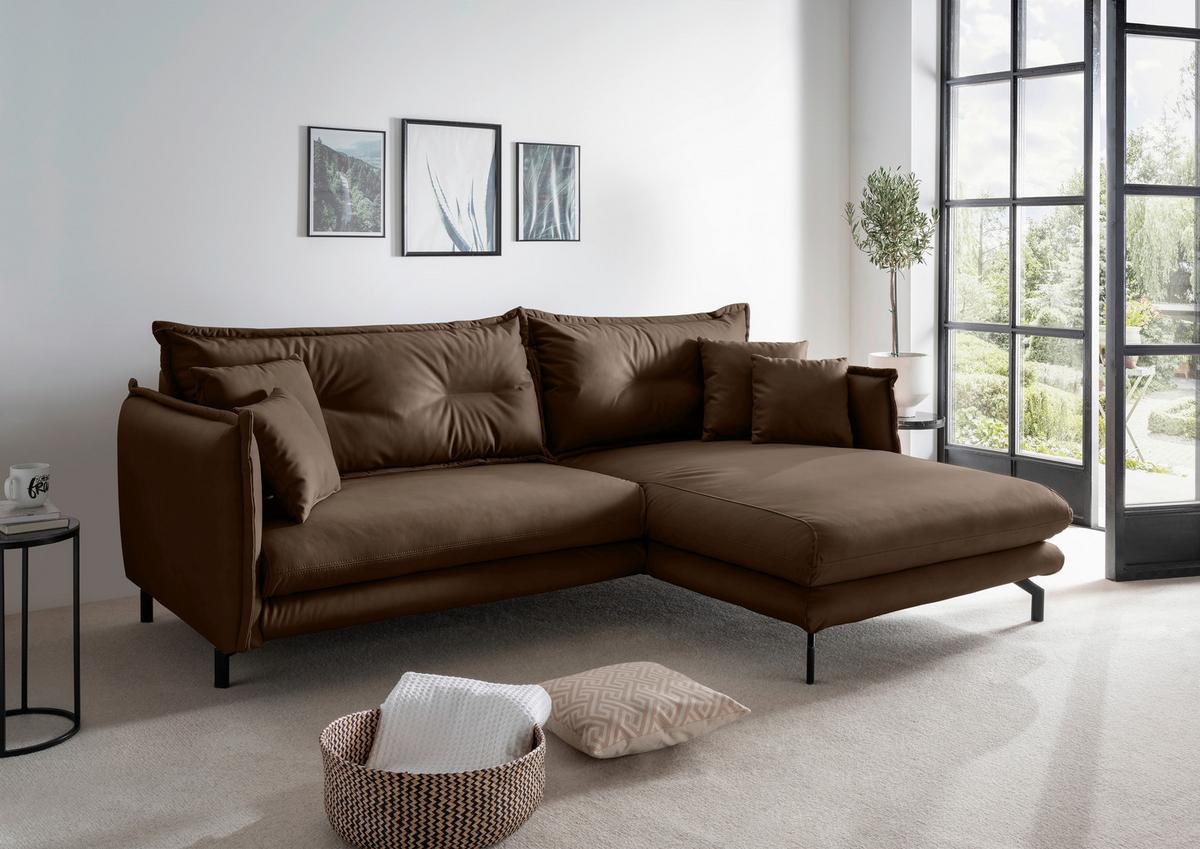 Ecksofa Lava Braun S: 255x180cm - Schwarz/Braun, MODERN, Textil (255/180cm) - Livetastic