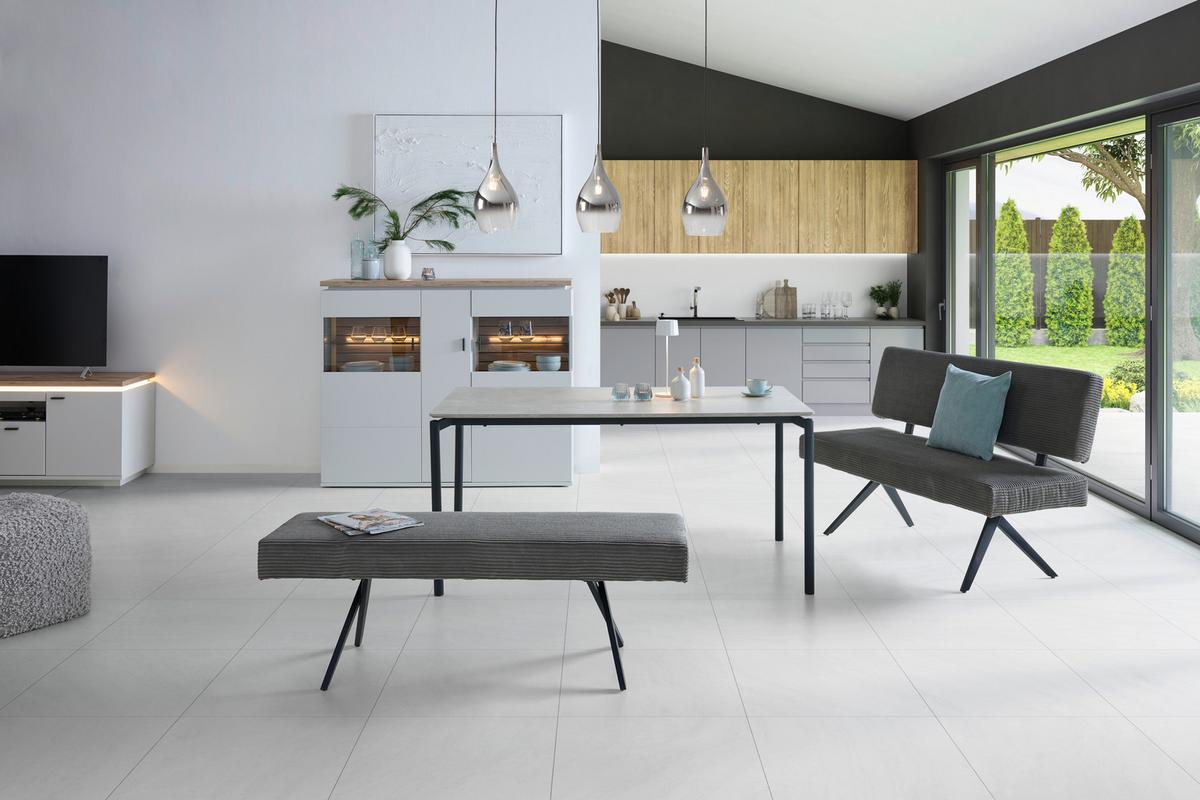 Sitzbank Chios Mit Lehne Cord Dunkelgrau, B: 140 Cm - Dunkelgrau/Schwarz, KONVENTIONELL, Textil/Metall (140/90/62cm) - MID.YOU