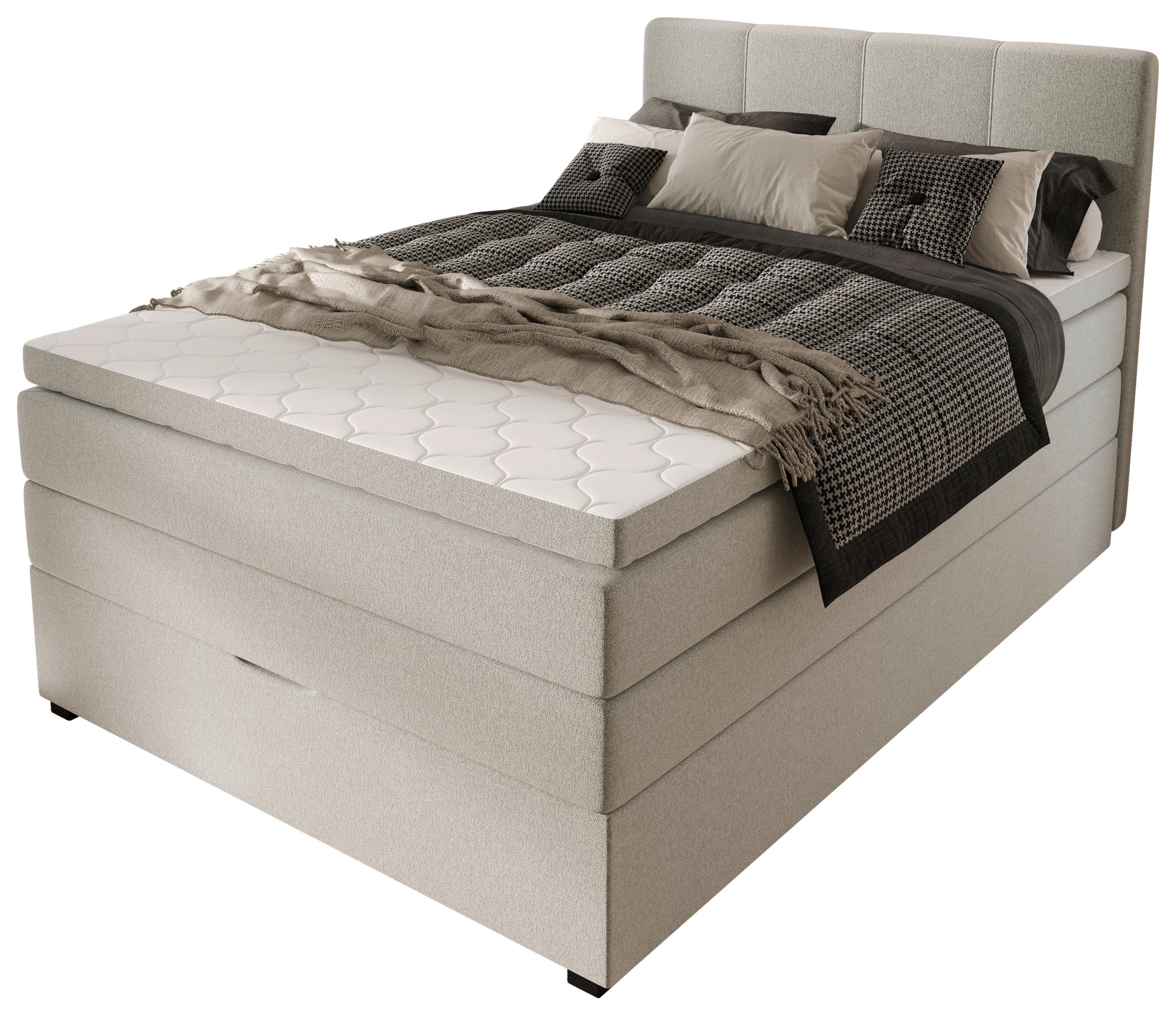 Boxspringbett Mit Topper & Bettkasten 140x200 Lauro - Hellgrau/Schwarz, Trend, Textil (140/200cm)