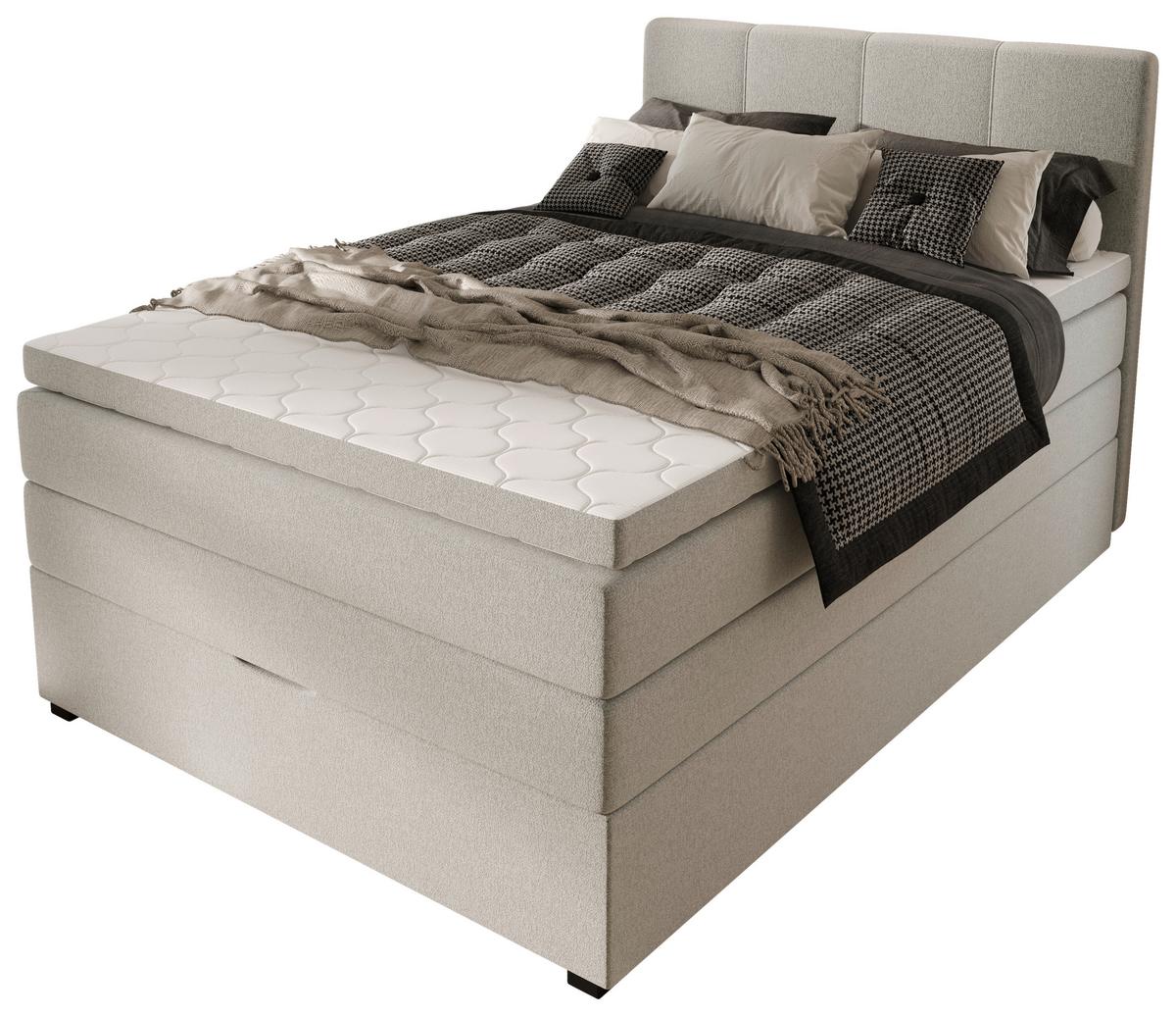 Boxspringbett mit Topper & Bettkasten 140x200 Lauro - Hellgrau/Schwarz, Trend, Textil (140/200cm)