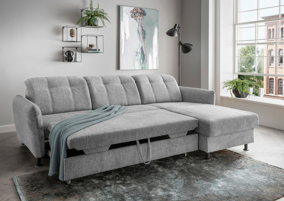 Ecksofa Minori Chenille Silberfarben, S: 267x184 cm - Silberfarben/Schwarz, MODERN, Textil (267/184cm) - Livetastic