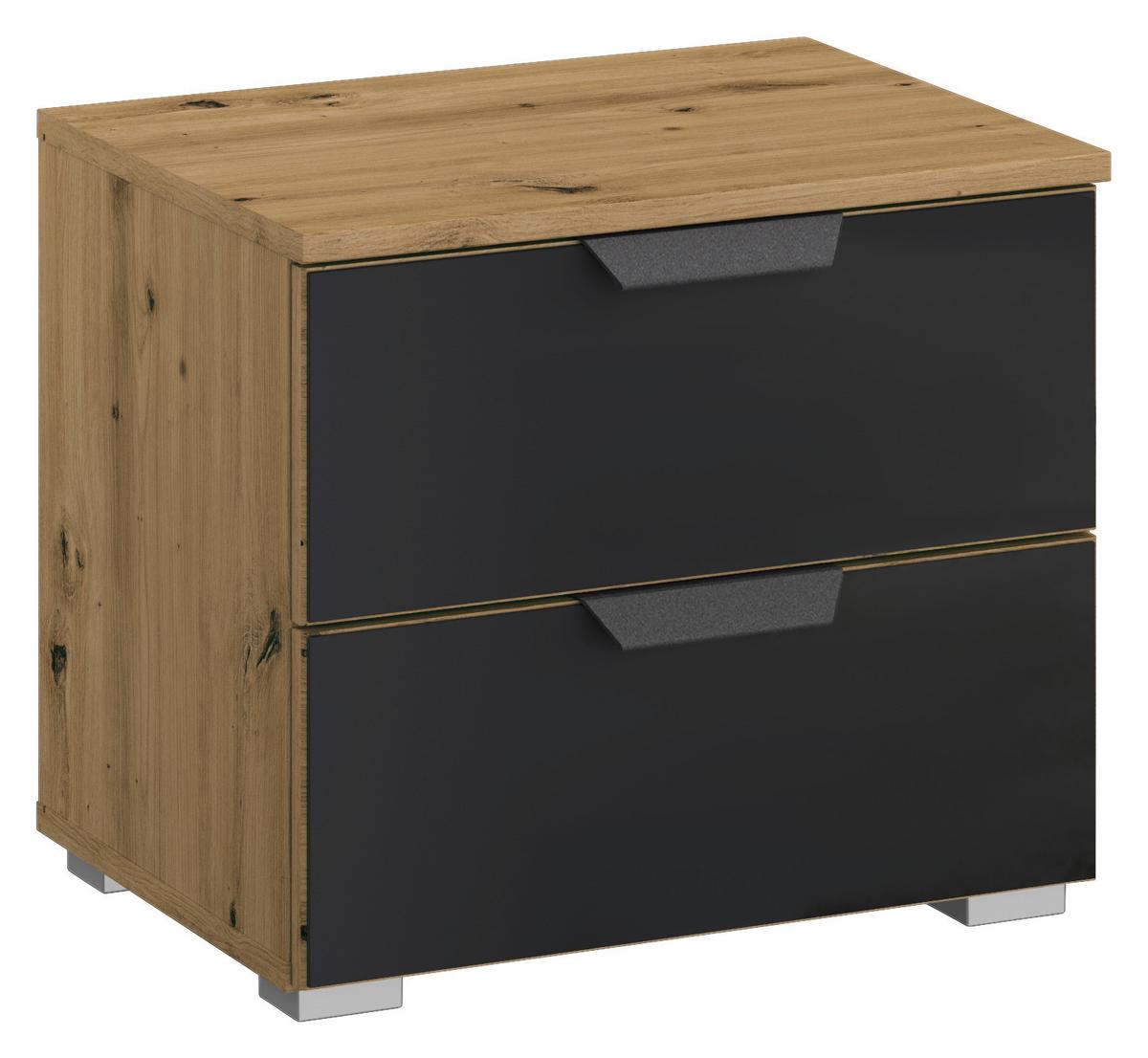 Nachtkästchen Artemis Eiche Dekor/Anthrazit, H: 43cm - Anthrazit/Alufarben, MODERN, Glas/Holzwerkstoff (47/43/42cm) - Rauch Möbel