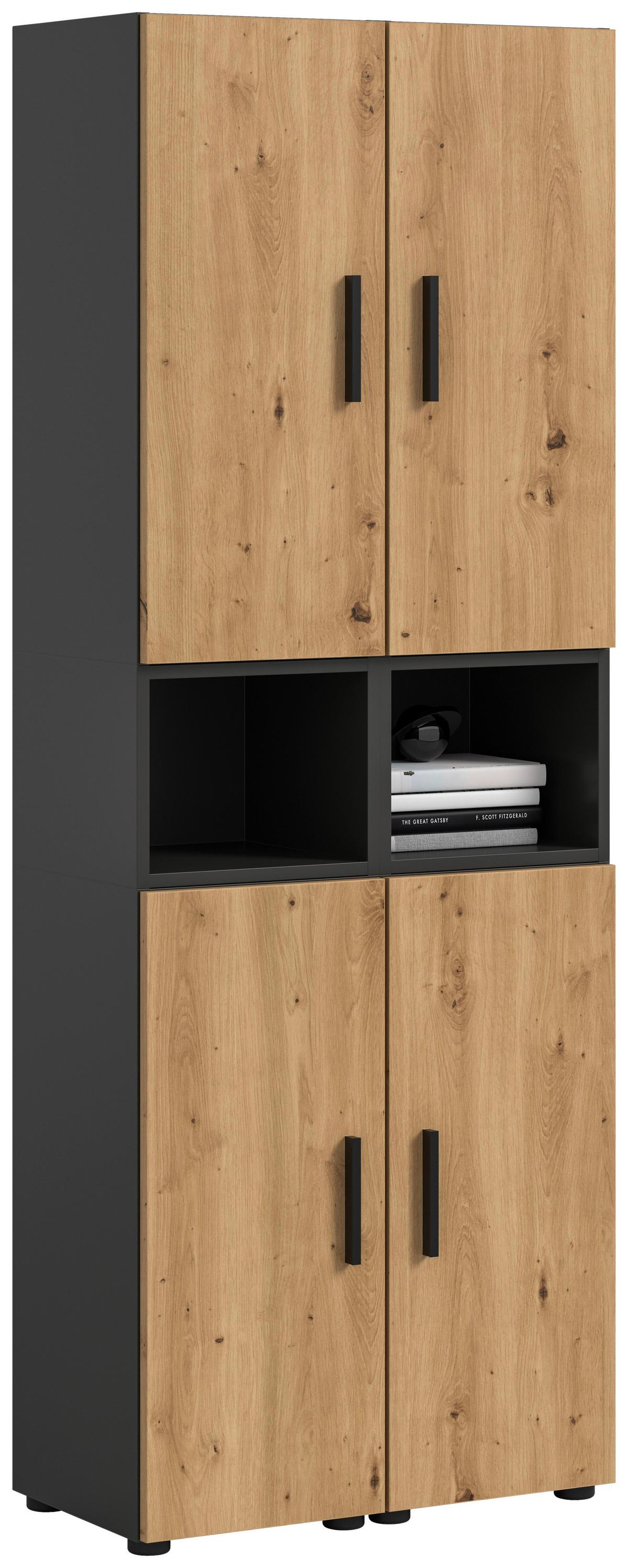 Wohnwand, The One 9, B: 65 cm Artisan Eiche Dekor/Grau - Schwarz/Eiche Artisan, Trend, Holzwerkstoff (65/178/34cm)