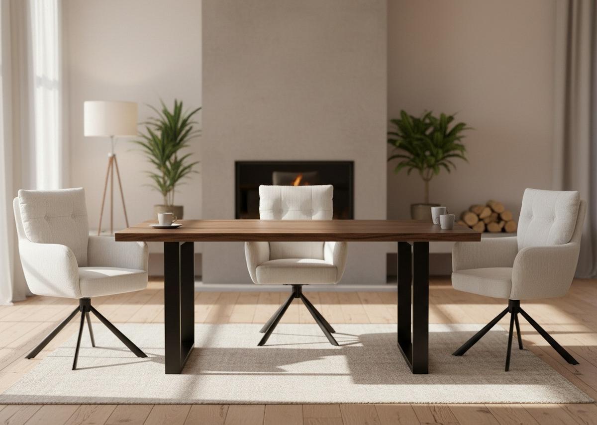 Armlehnstuhl Enja Creme Sitzfl. 180° Drehbar, B: 60cm - Creme/Schwarz, KONVENTIONELL, Textil/Metall (60/95/67cm) - MID.YOU