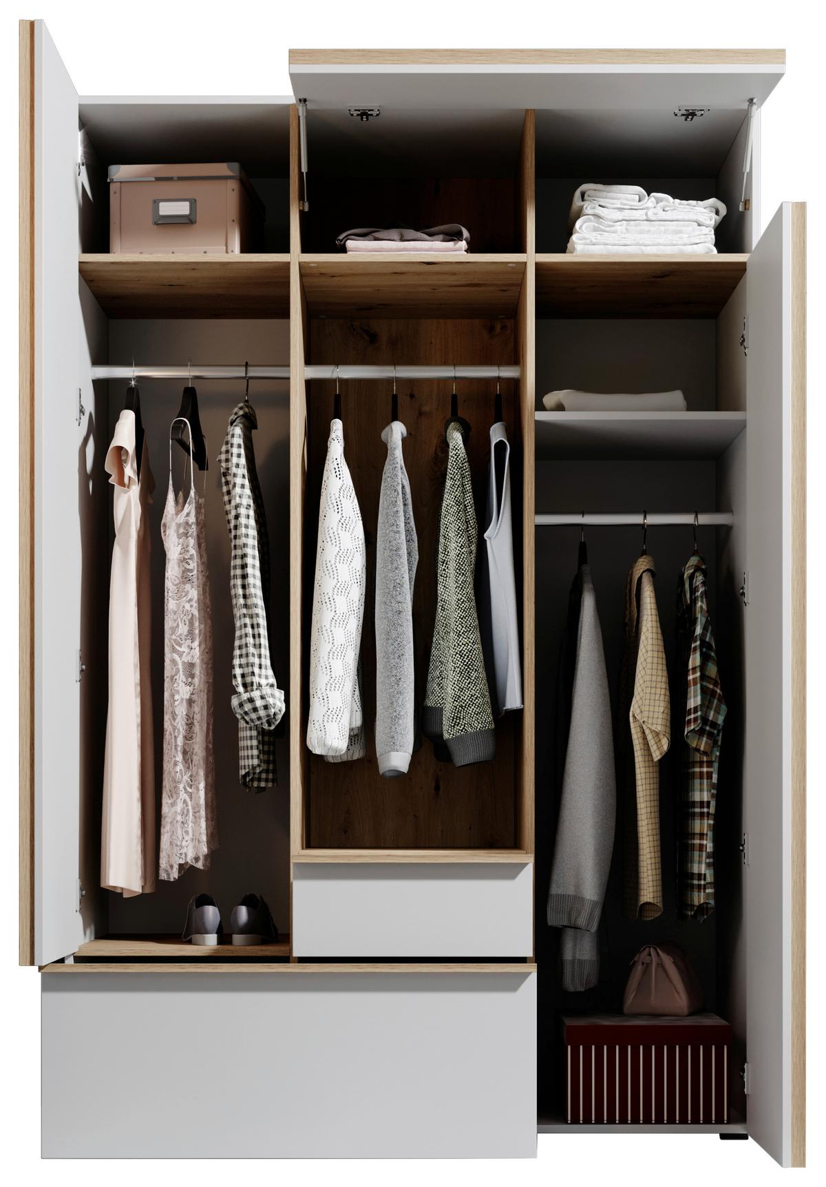 Drehtürenschrank Mit Schubladen 135 Balve - Eichefarben/Weiß, MODERN, Holzwerkstoff (135/204/59cm) - MID.YOU