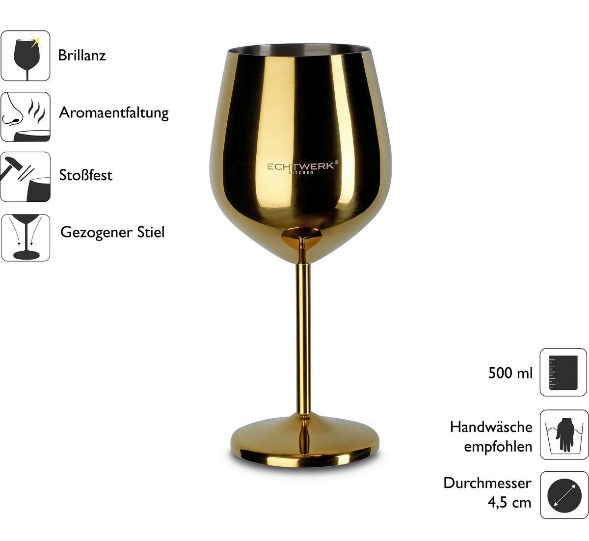 Weinglas 6er-Set Je ca. 500 ml - Goldfarben, Trend, Metall - Echtwerk