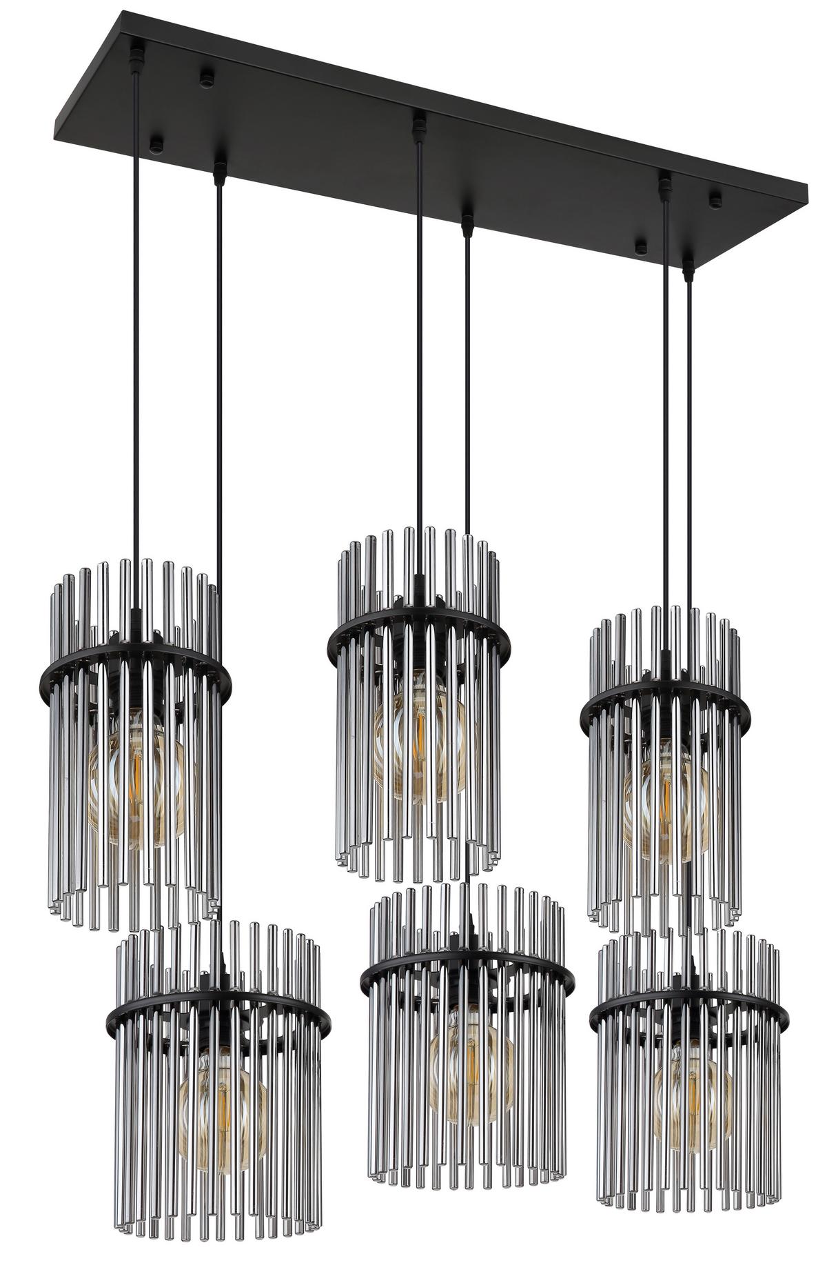 HÄNGELEUCHTE 15698-6H GORLEY - Schwarz/Grau, Basics, Glas/Kunststoff (92.5/35.5/125cm) - Globo