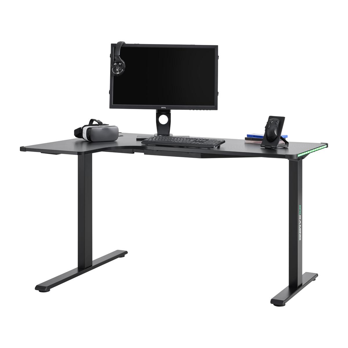 Herný stôl ZOCKER II - čierna, Modern, kov/kompozitné drevo (140/75/60-100cm) - Mömax