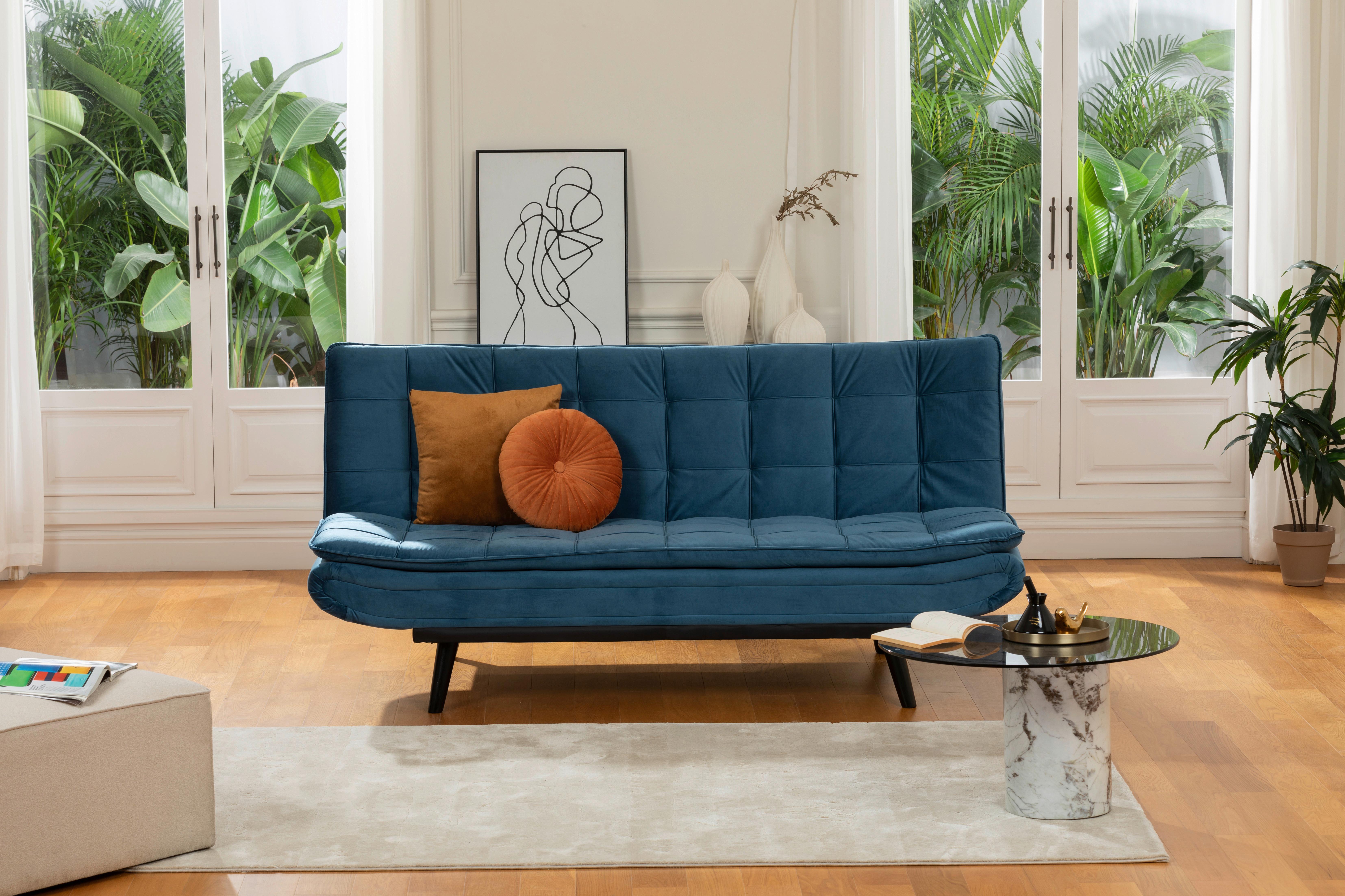 3-Sitzer-Sofa Mit Schlaffunktion Tuvalu B: 195cm - Blau/Schwarz, Design, Holz/Textil (195/96/96cm) - MID.YOU