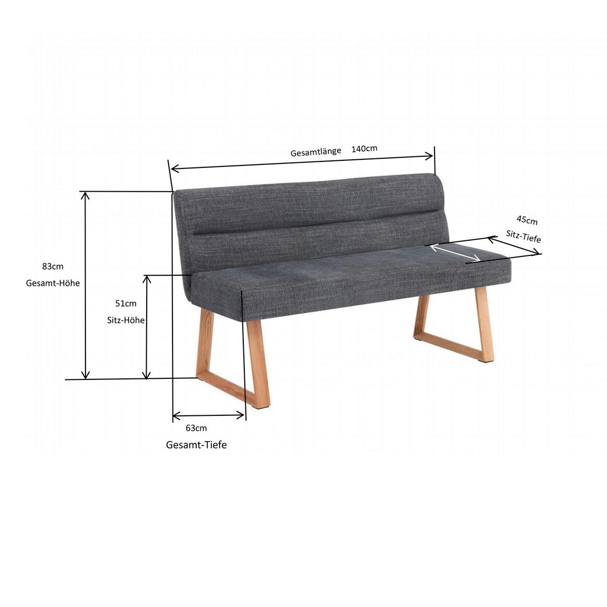 Sitzbank Linnea Eichefarben/D-Grau B: 140 cm - Dunkelgrau/Eichefarben, MODERN, Holz/Textil (140/82/61cm) - Livetastic