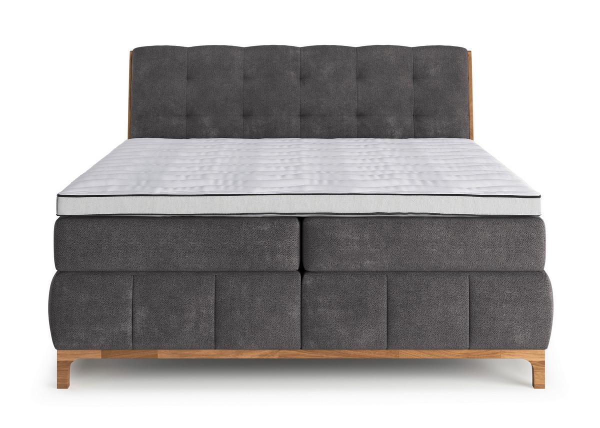 Boxspringbett Moon mit Topper 160x200 cm - Dunkelgrau/Eichefarben, MODERN, Holz/Holzwerkstoff (160/200cm) - MID.YOU